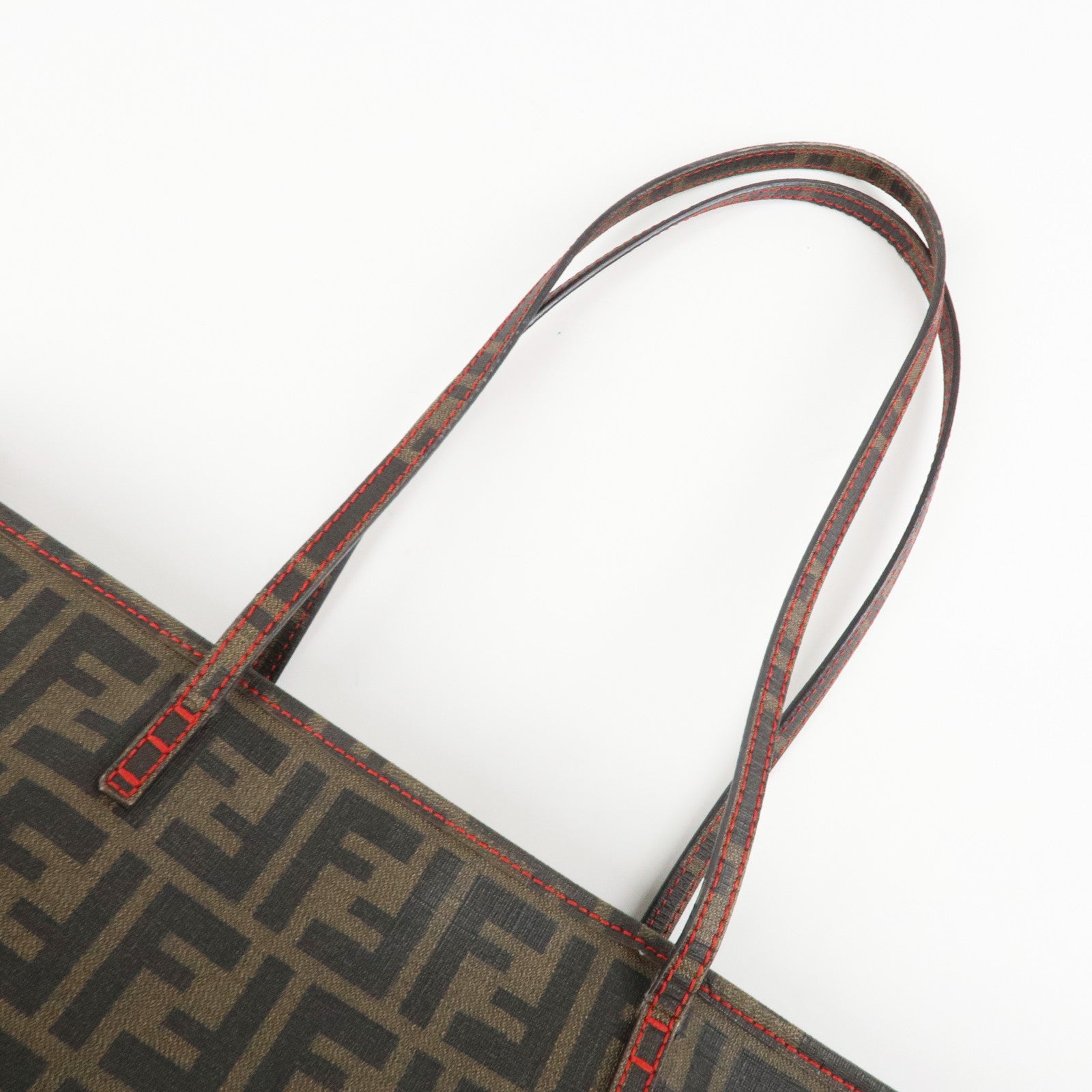 FENDI Zucca Canvas Leather Tote Bag Hand Bag Brown Black 8BH198 Used