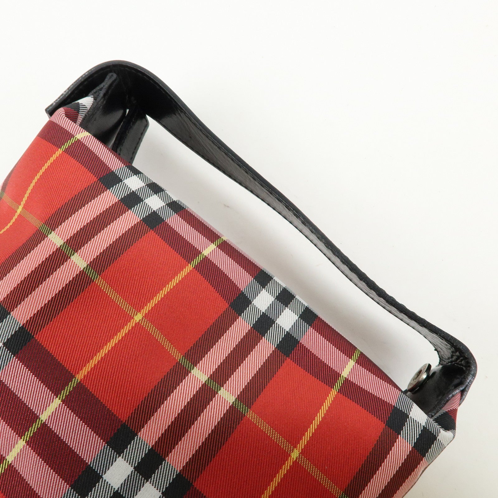 BURBERRY Canvas Plaid Leather Mini Hand Bag Red