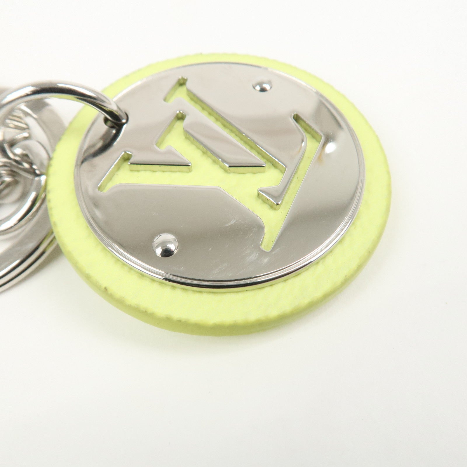 Louis Vuitton Circle Leather Metal Bag Charm Key Chain Lime M02470