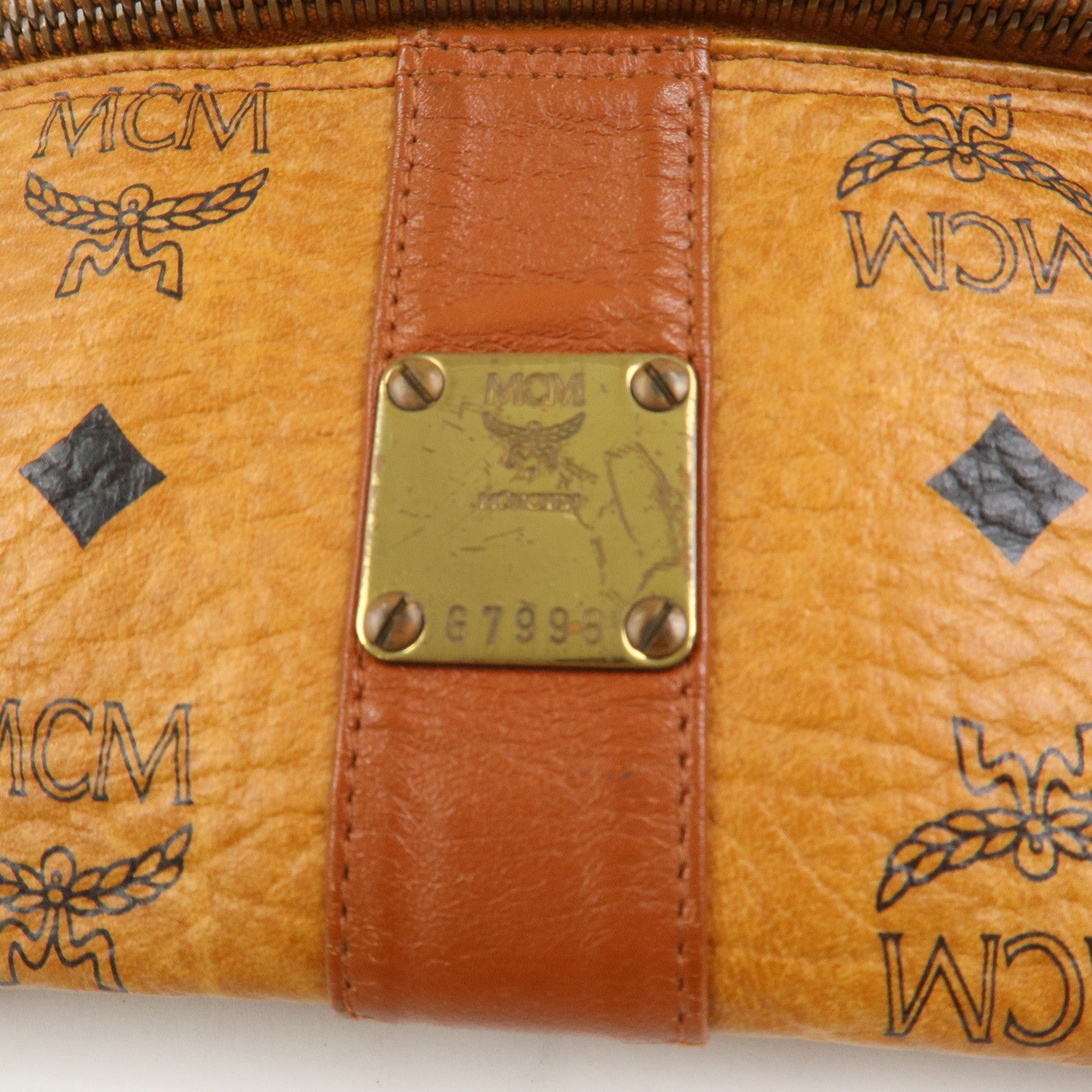 MCM Visetos Logo Leather Waist Bag Waist Pouch Crossbody Bag Brown