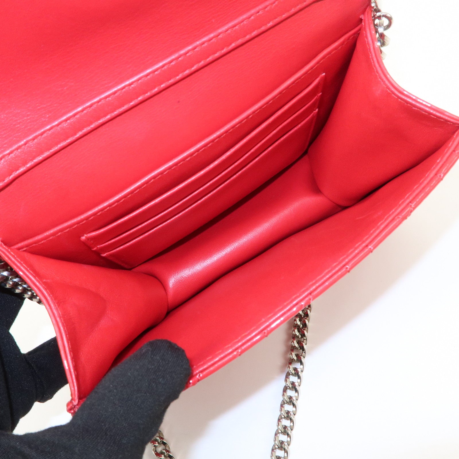 Christian Dior Cannage Patent Leather Chain Shoulder Bag COW Red Used