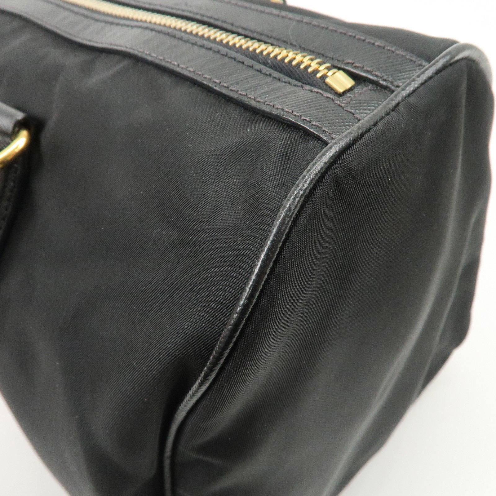 PPRADA Logo Nylon Leather Boston Bag Hand Bag Black Gold HDW Used