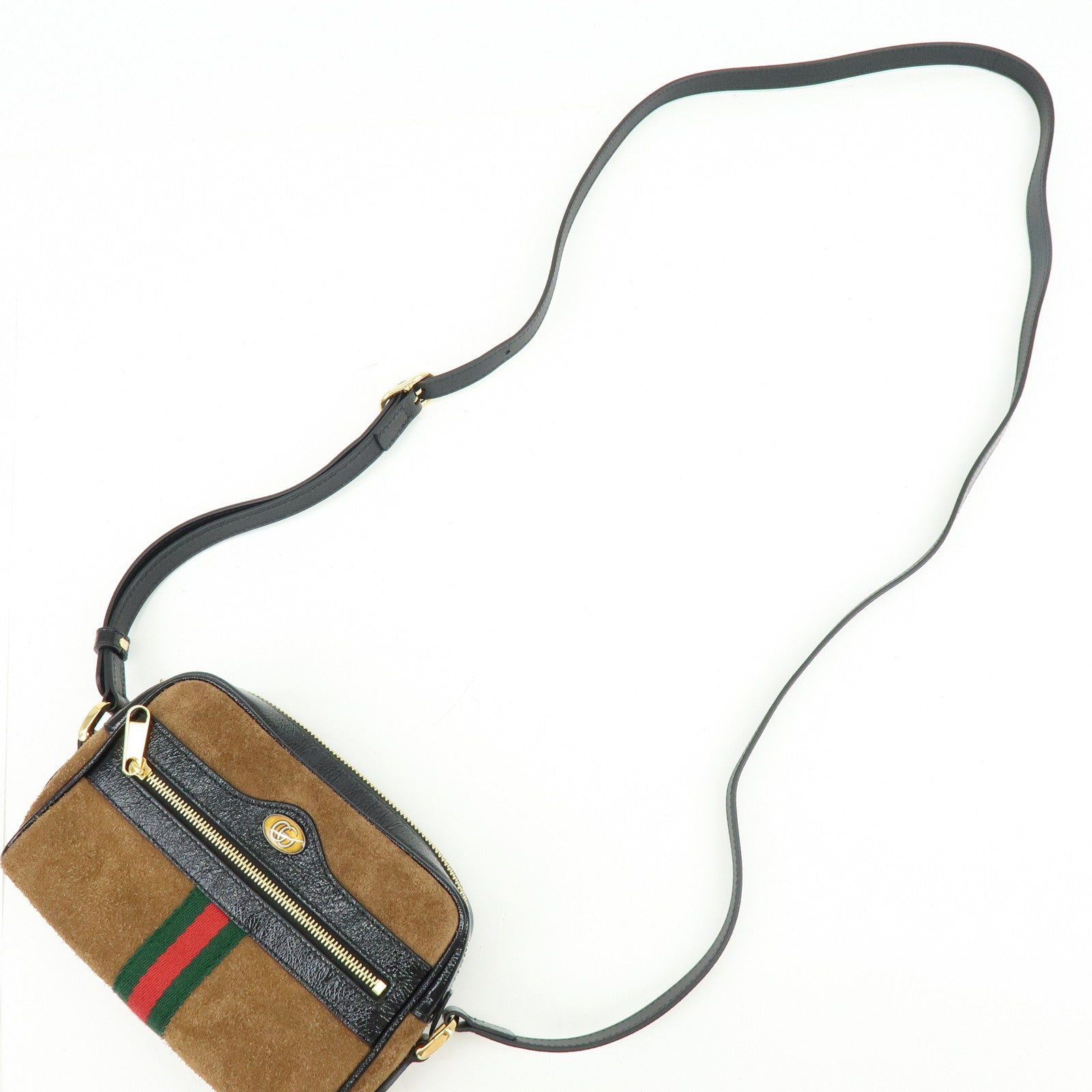 GUCCI Ophidia Sherry Suede Patent Leather Shoulder Bag Brown 573321