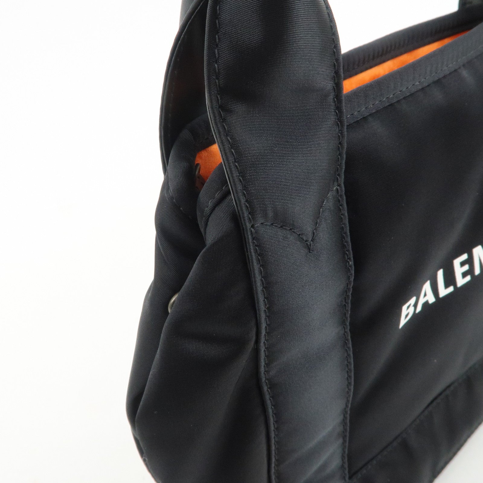 BALENCIAGA Navy Cabas XS Nylon Leather 2Way Bag Black 390346