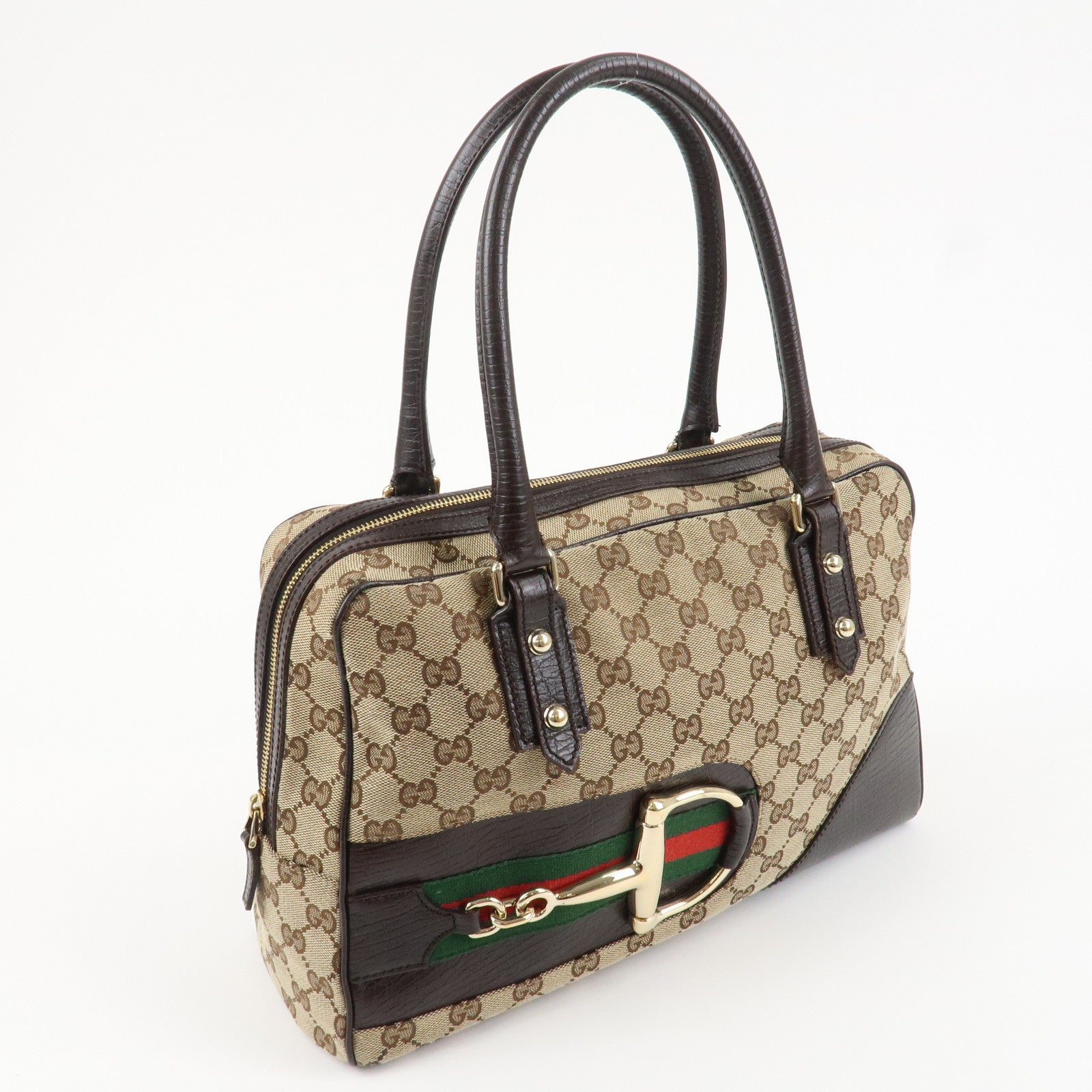 GUCCI Horsebit Sherry GG Canvas Leather Shoulder Bag Beige Brown 141503 Used