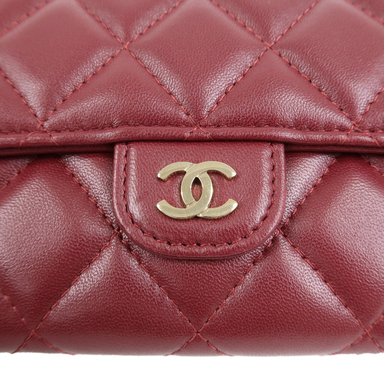 CHANEL Matelasse Lamb Skin Classic Long Flap Wallet Red AP0241
