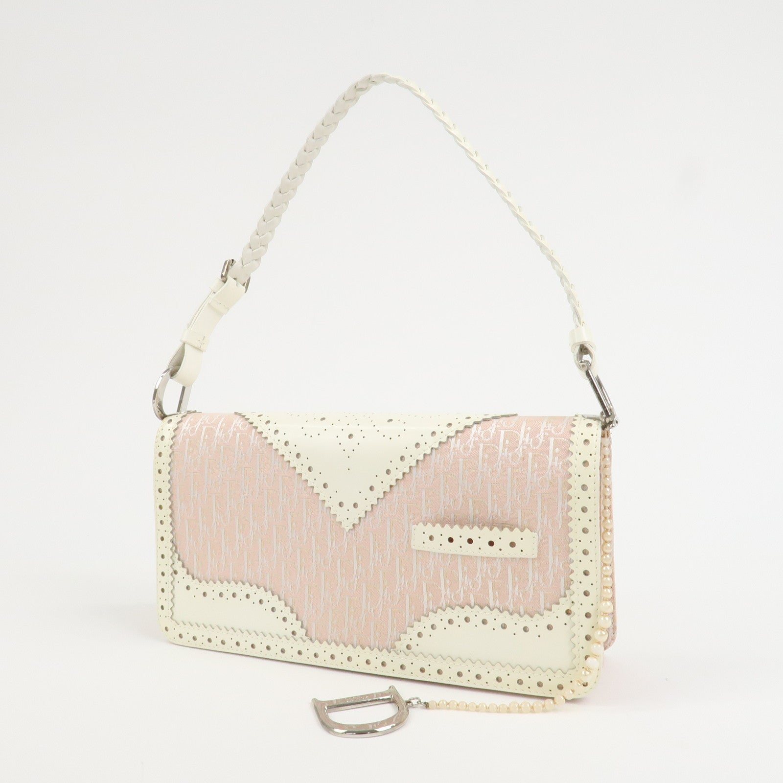 Christian Dior Trotter Canvas Leather Hand Bag Shoulder Bag Pink