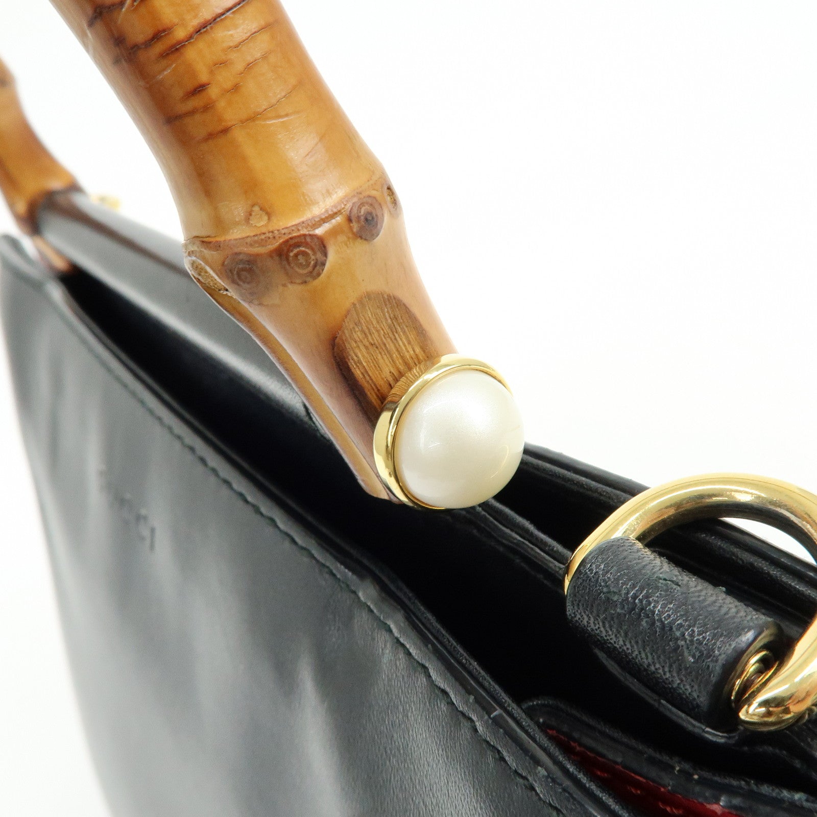 GUCCI Sherry Nymphaea Bamboo Leather 2Way Bag Black 459076