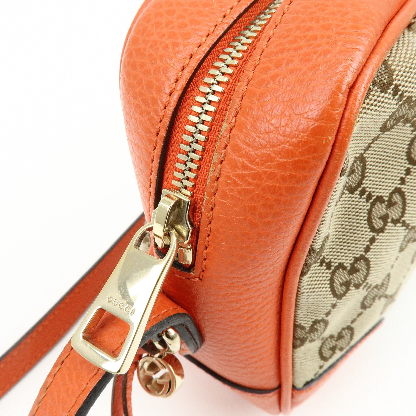 GUCCI GG Canvas Leather Shoulder Bag Beige Orange 449413