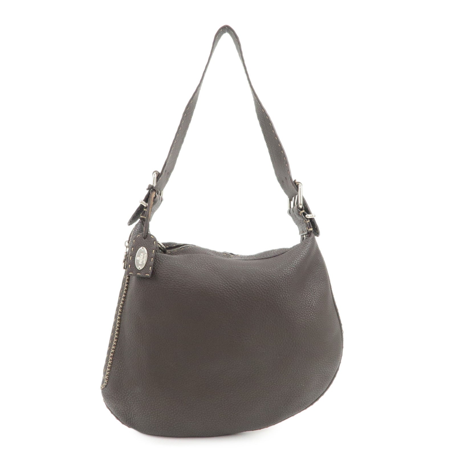 FENDI Selleria Leather Shoulder Bag Hand Bag Brown