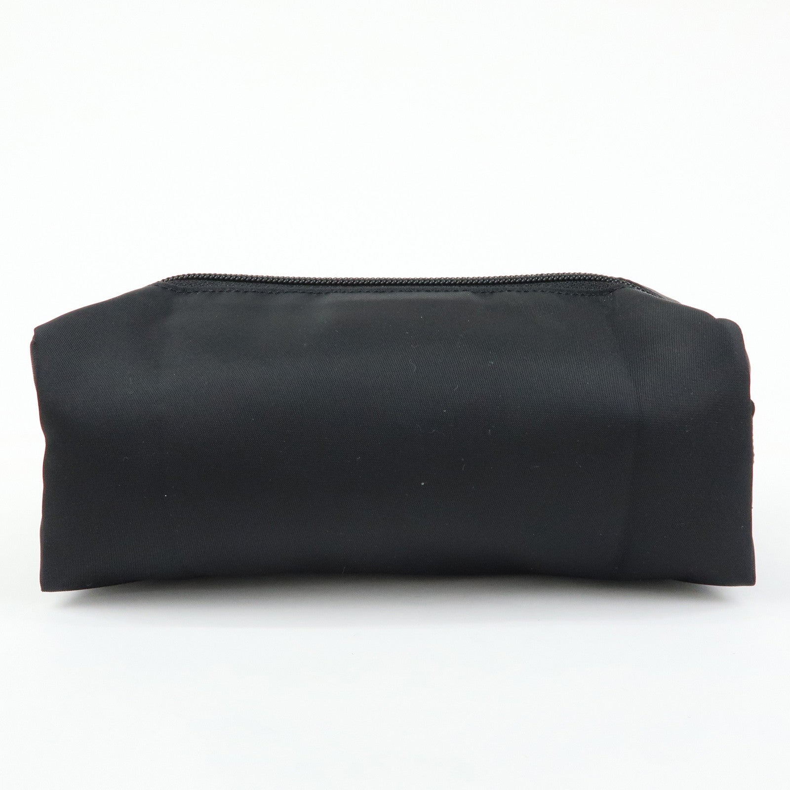 PRADA Triangle Logo Nylon Cosmetic Pouch Makeup Bag Black