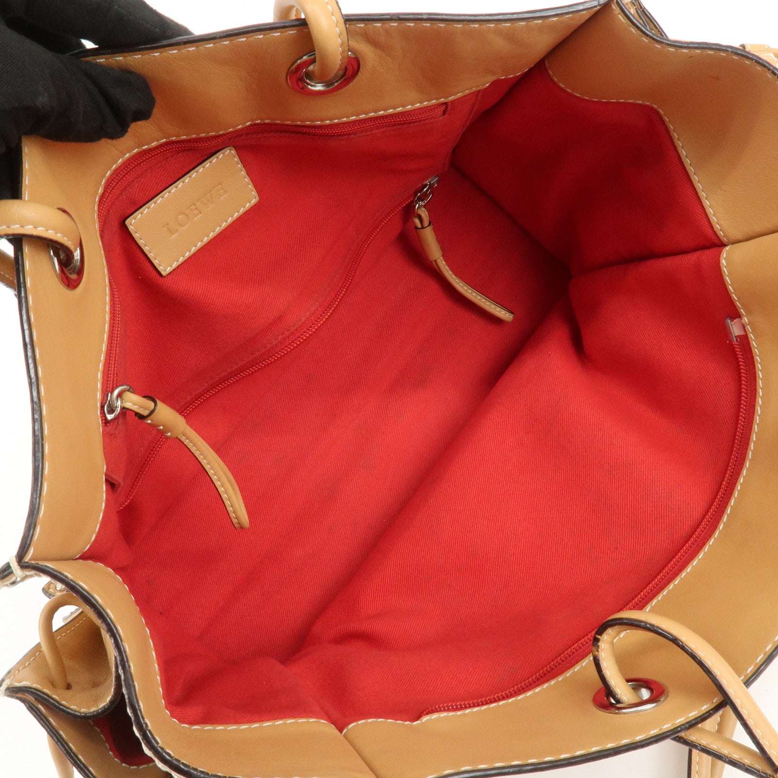 LOEWE Anagram Leather Shopper Tote Bag Hand Bag Light Brown