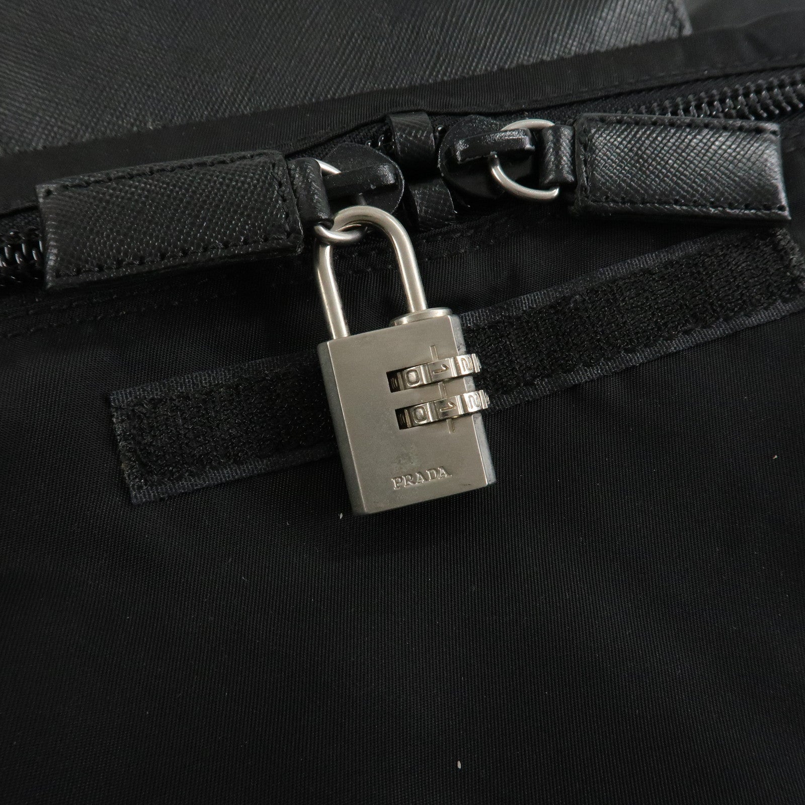 PRADA Triangle Logo Nylon Saffiano Leather Boston Bag Hand Bag