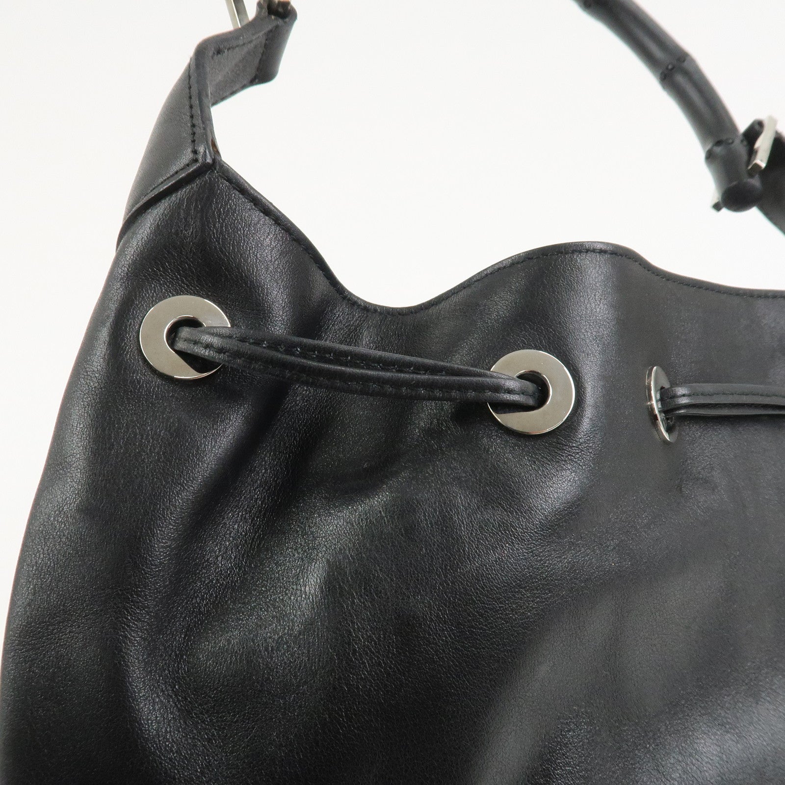 GUCCI Bamboo Leather Shoulder Bag Hand Bag Black 001・4033