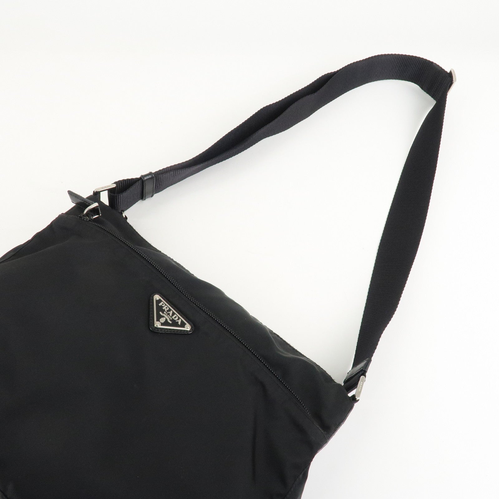 PRADA Triangle Logo Nylon Leather Shoulder bag Black