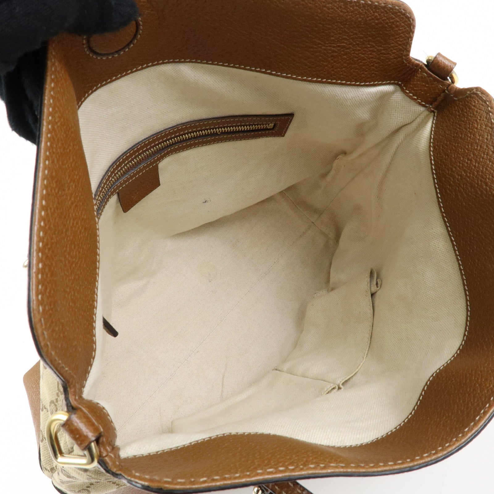GUCCI Interlocking G GG Canvas Leather Hand Bag Beige Brown 353120