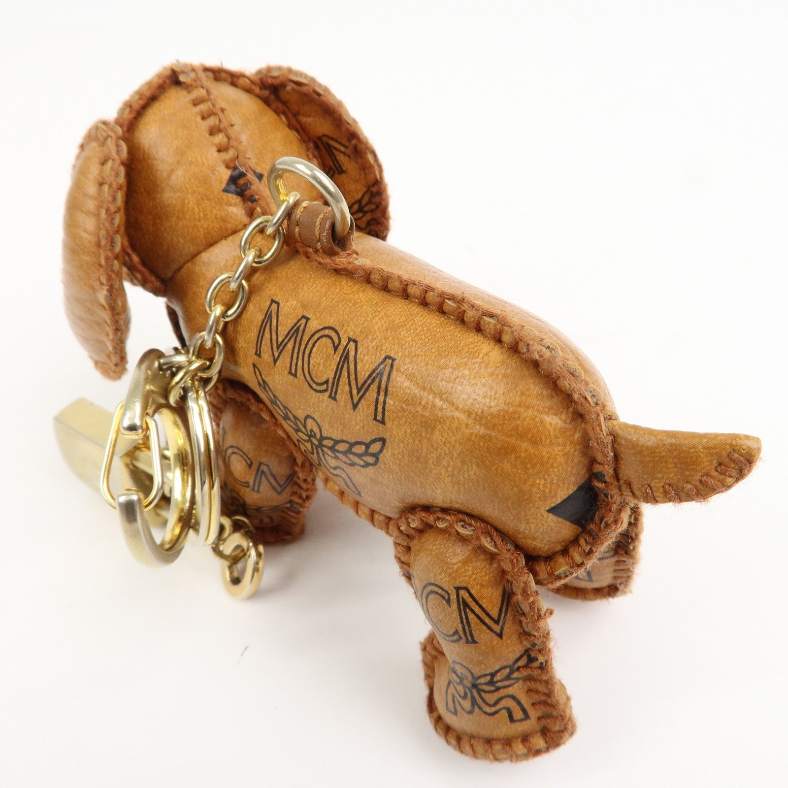 MCM Logo Leather Dog Charm Bag Charm Key Charm Brown