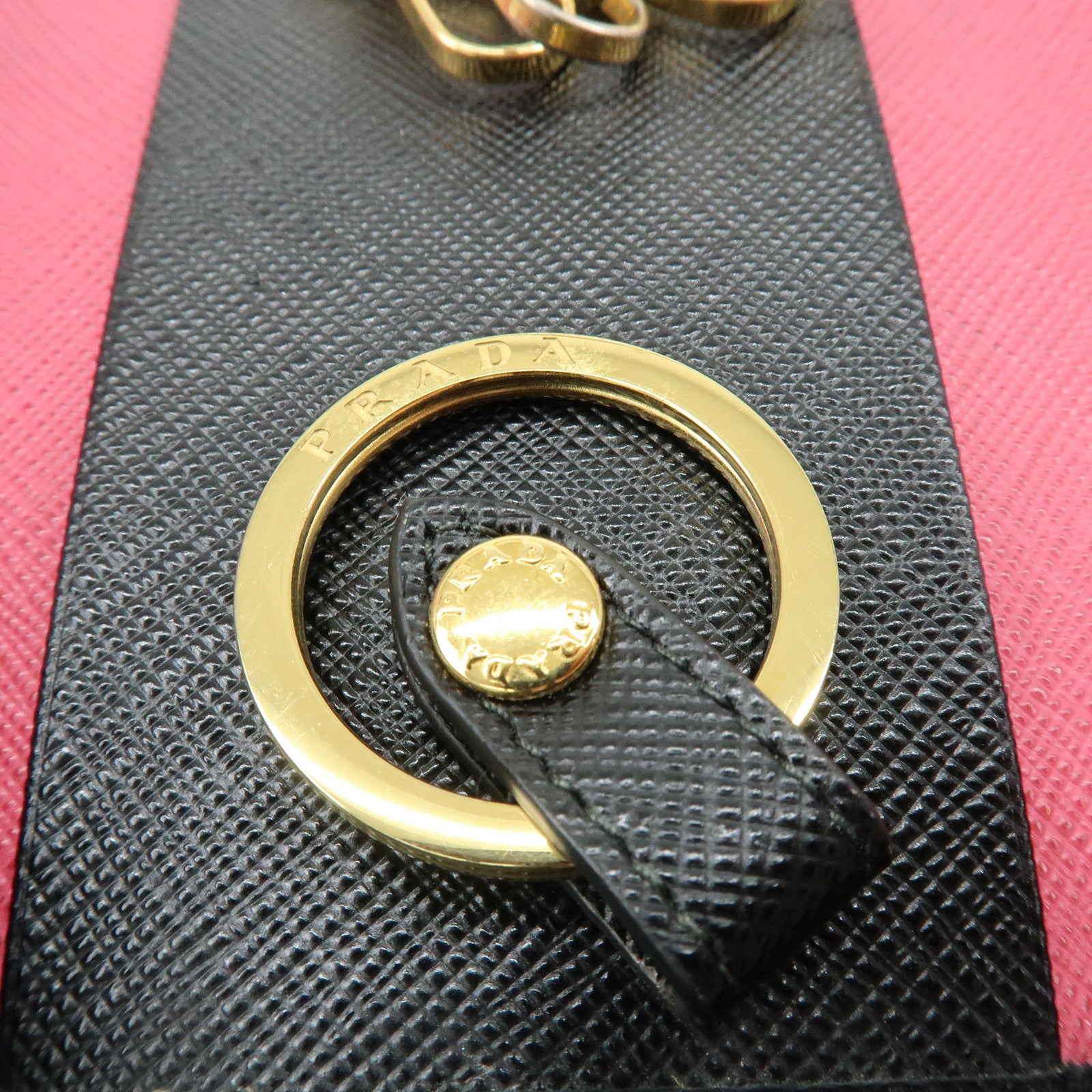 PRADA Saffiano Leather Key Case Key Ring Key Holder Black