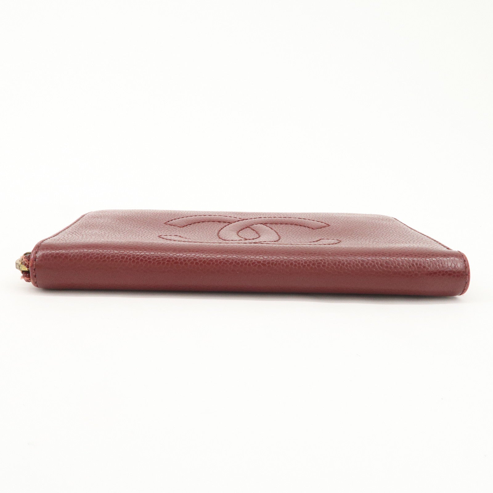 CHANEL COCO Mark Caviar Skin Round Zippy Wallet Bordeaux Used