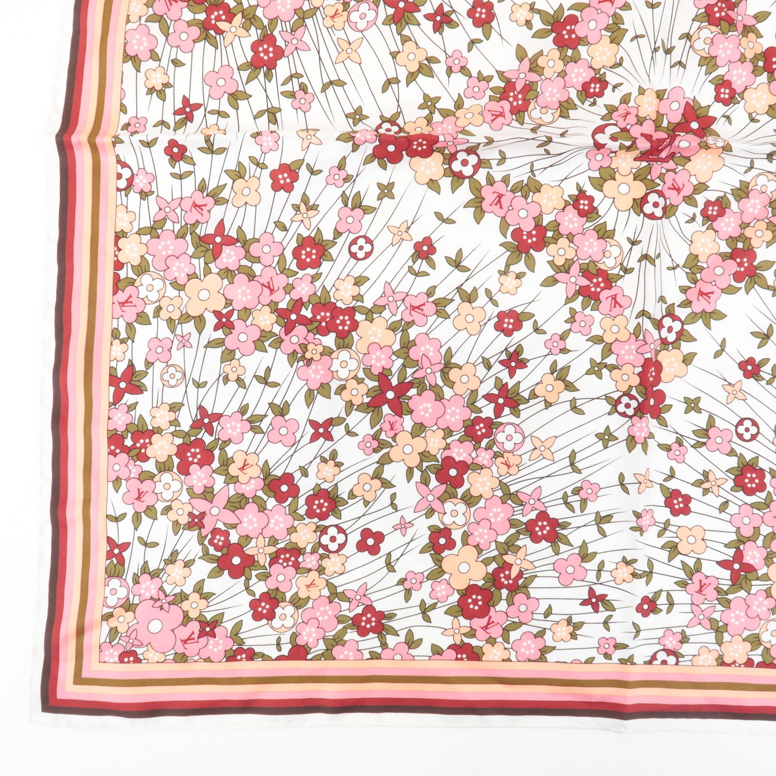 Louis Vuitton 100% Silk Scarf Flower Floral Pink Multicolor Used