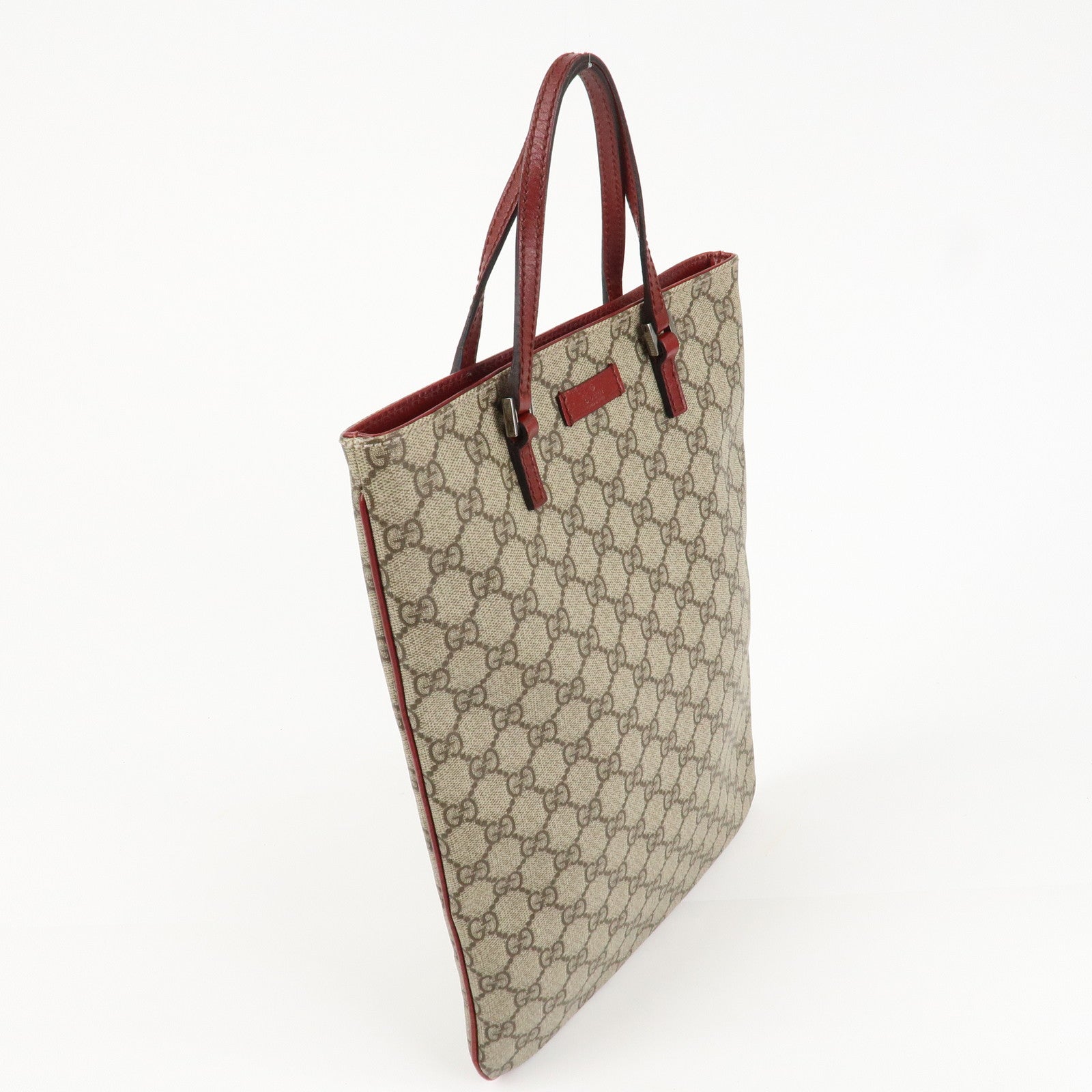 GUCCI Gucci GG Supreme Leather Tote Bag Hand Bag Beige Red 117551