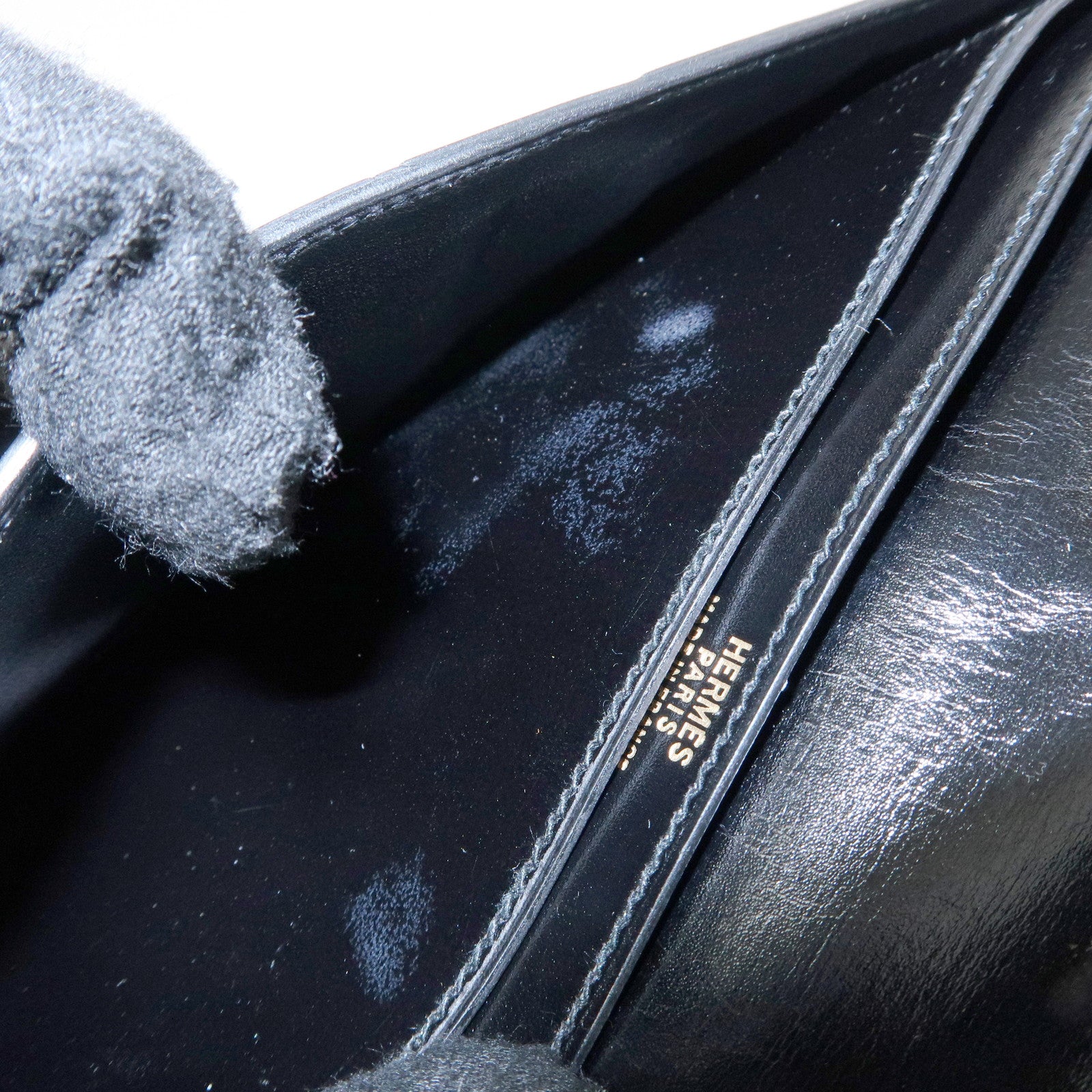 HERMES Bearn Box Calf Bi-fold Long Wallet 〇QStamped Black Gold