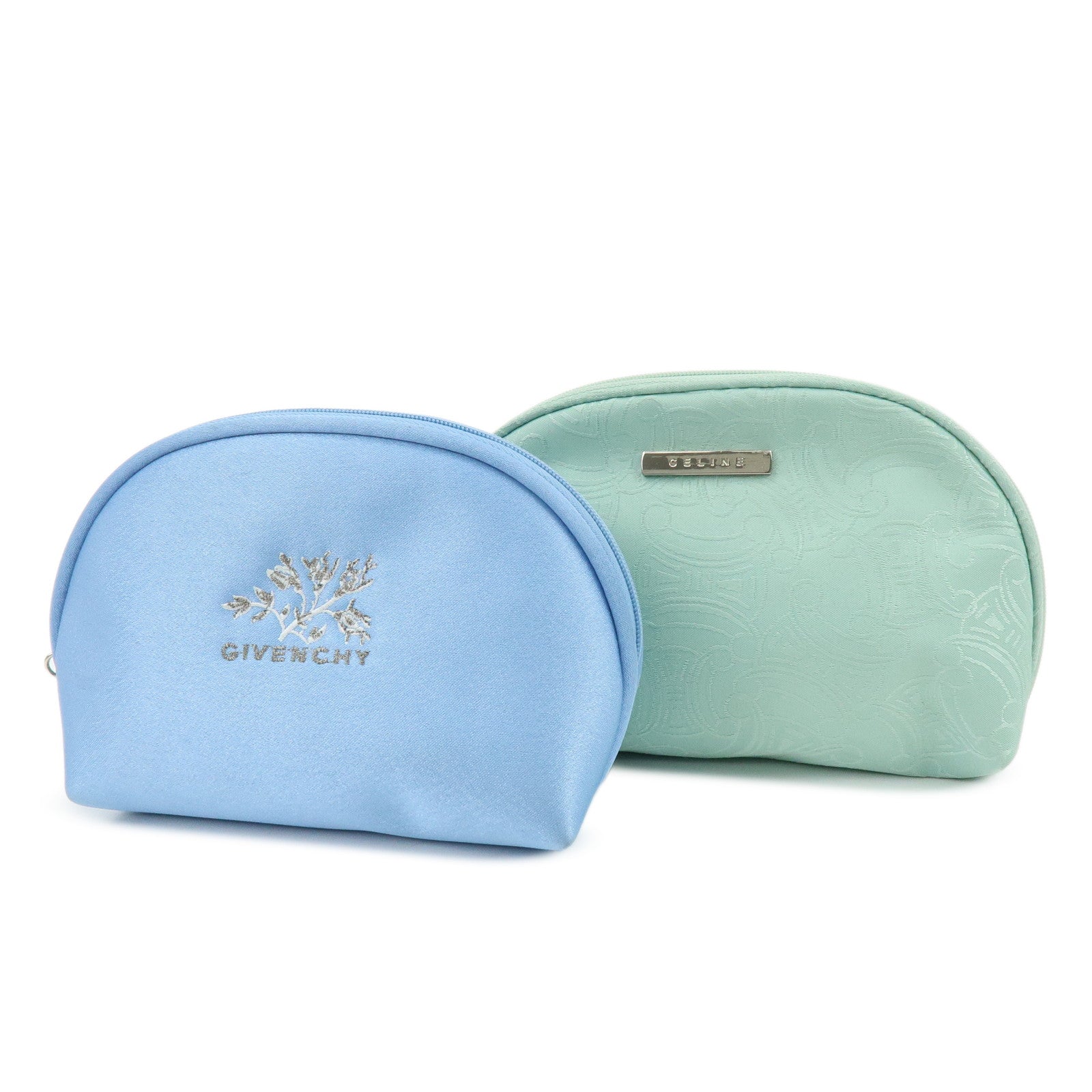 CELINE GIVENCY Set of 2 Canvas Pouch Cosmetic Case Light Green Blue