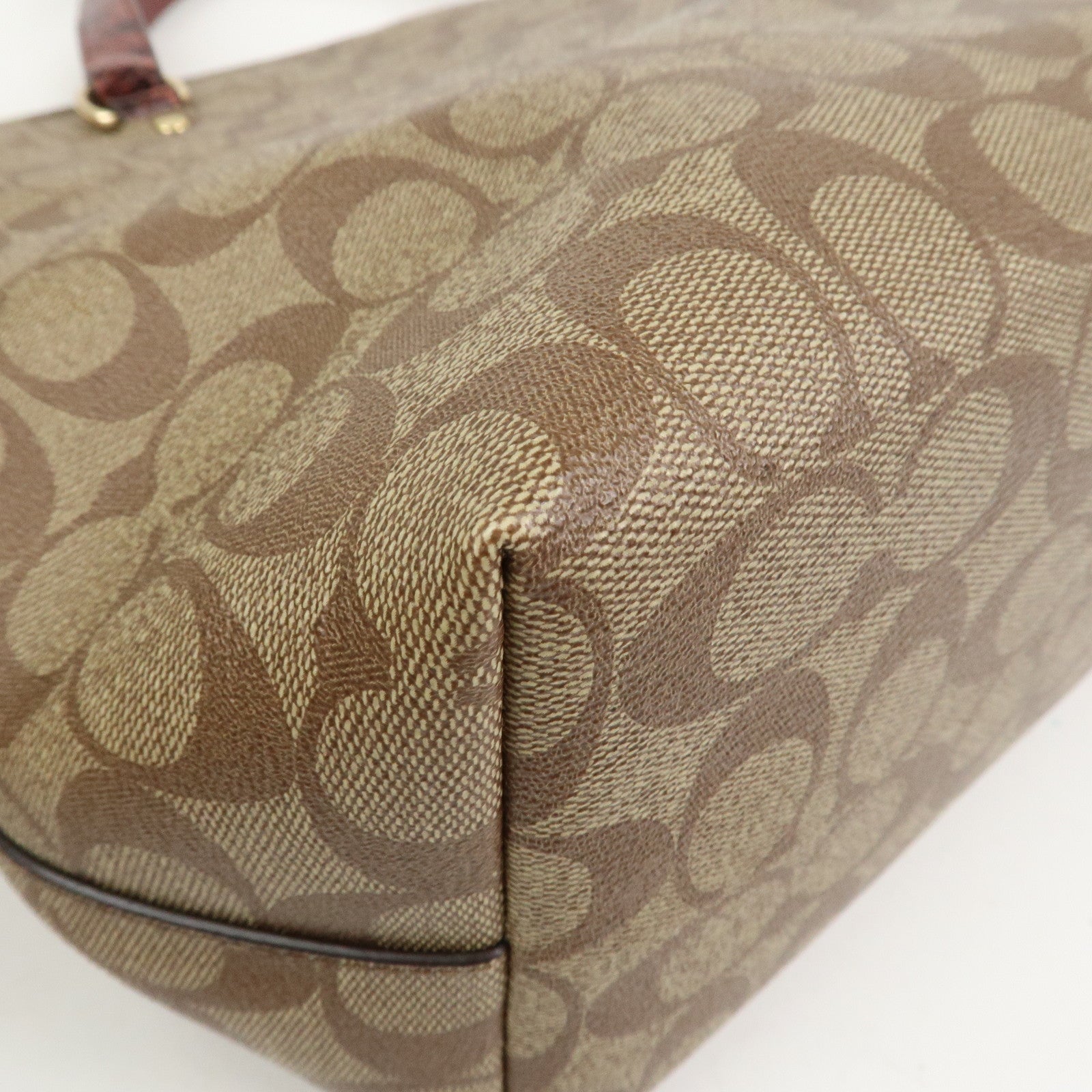 COACH Signature PVC Embossed Leather Tote Bag Shoulder Bag Brown