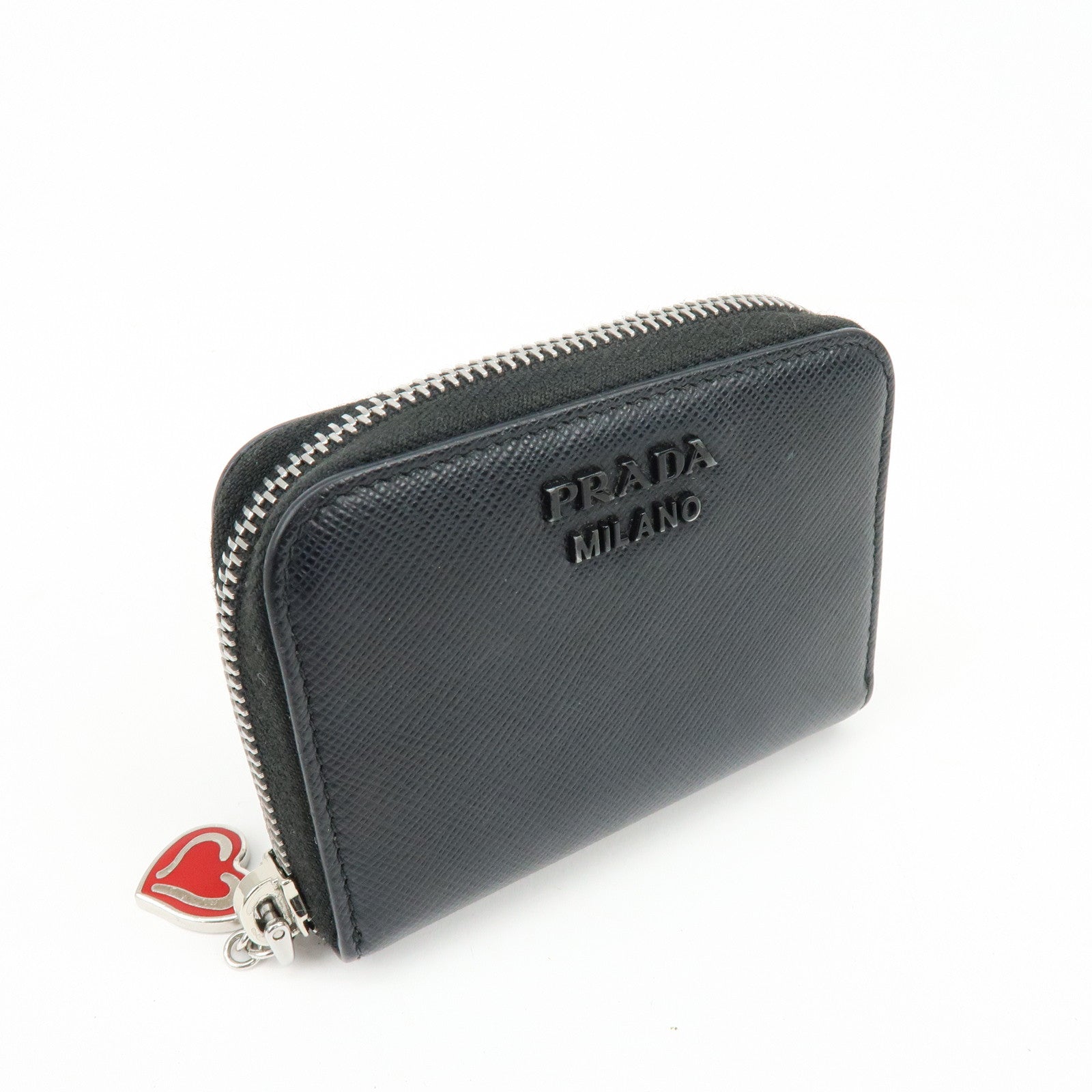 PRADA Saffiano Leather Compact Wallet Coin Case Card Case Black