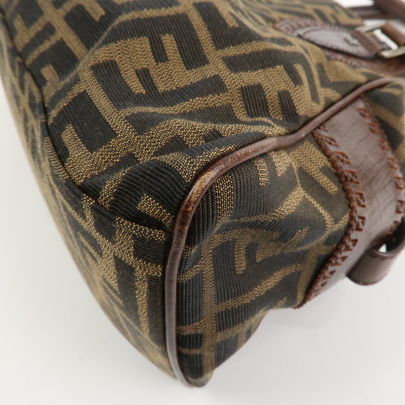 FENDI Etnico Canvas Leather Shoulder Bag Brown Black 8BN157