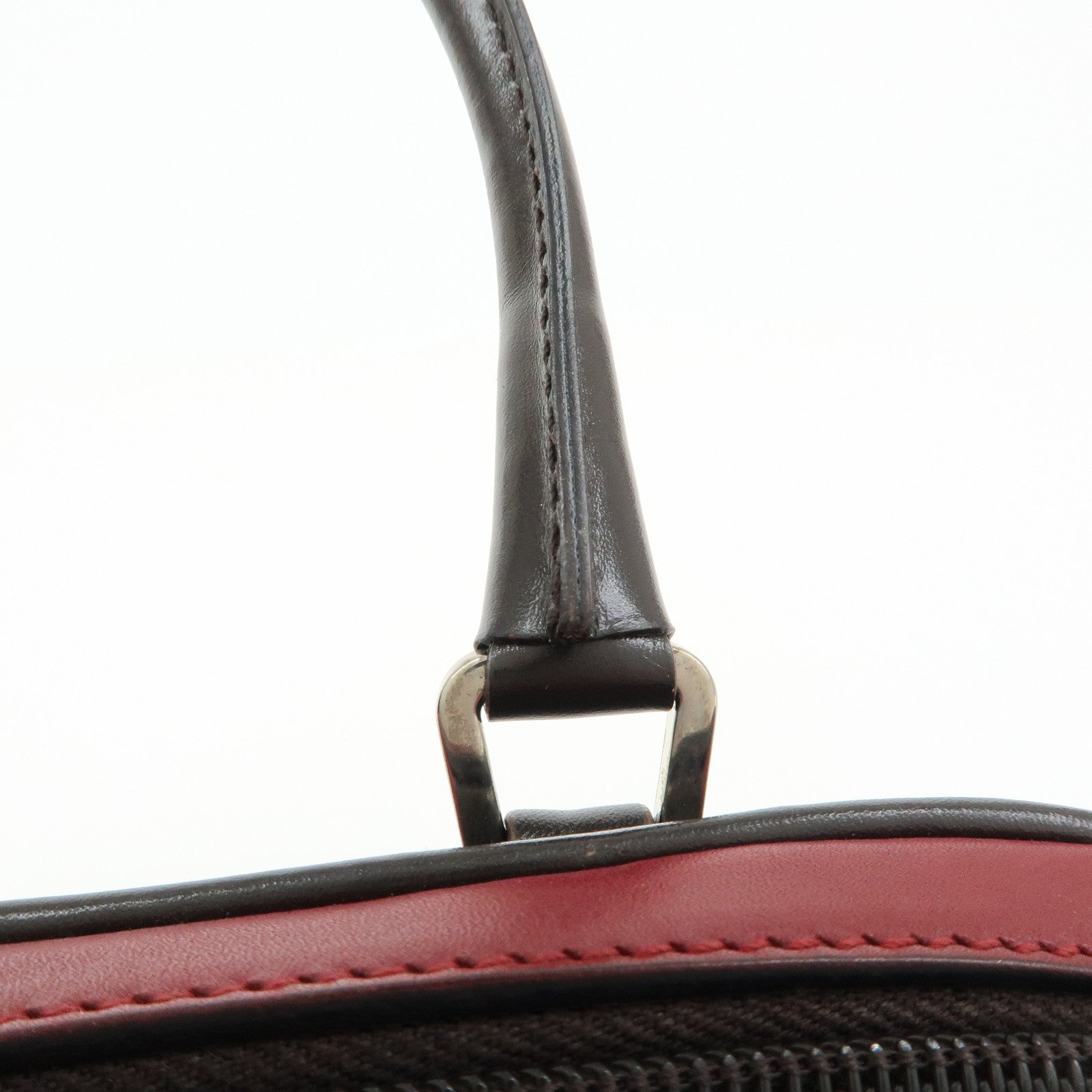 PRADA Leather Bicolor Hand Bag Mini Boston Bag Red Brown