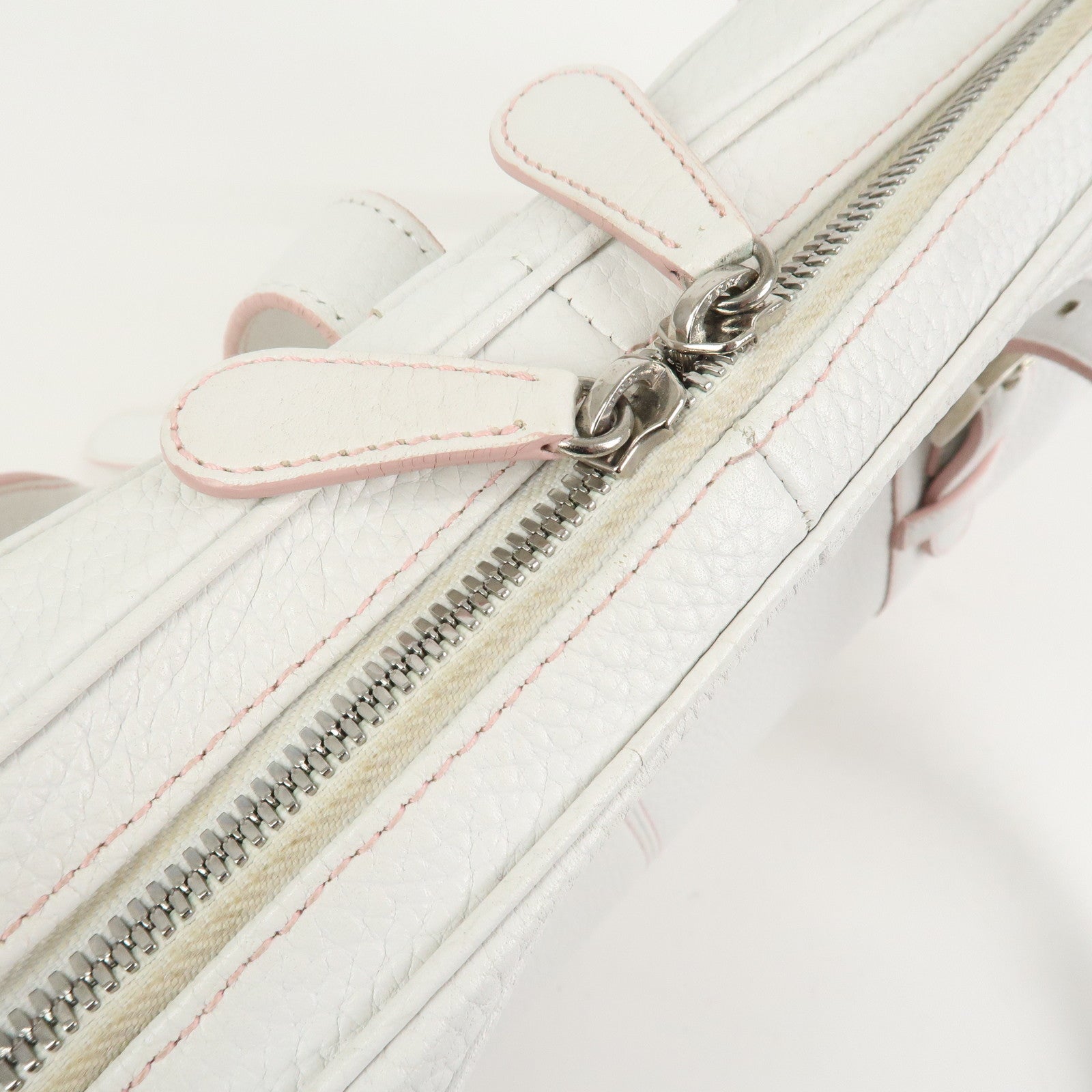 LOEWE Logo Senda Leather Shoulder Bag Boston Bag White Pink