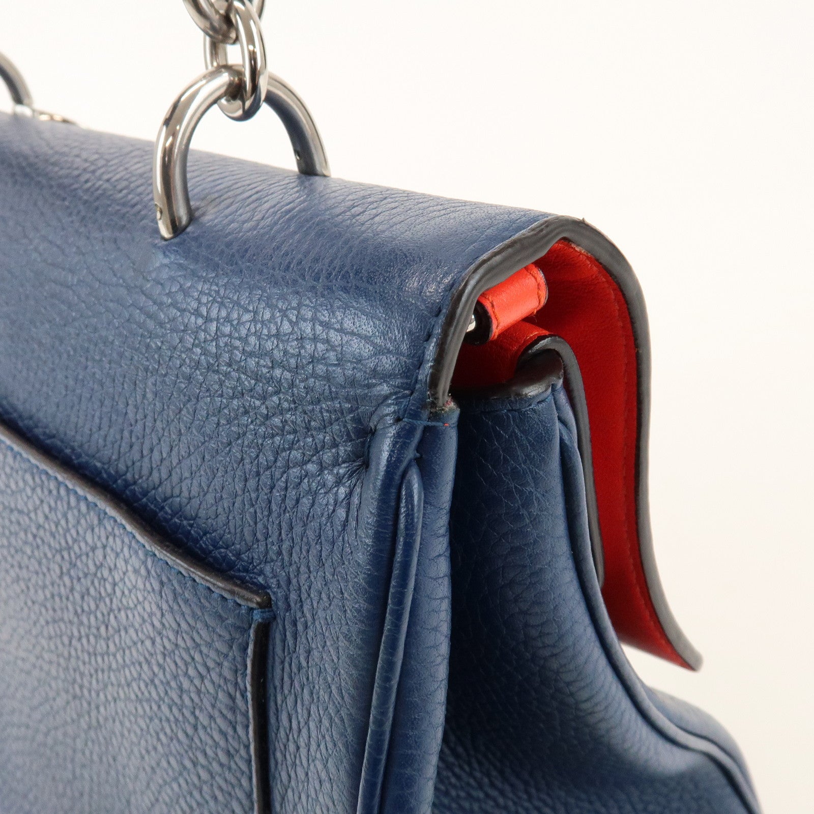 Christian Dior 2Way Leather Hand Bag Top Handle Bag Blue