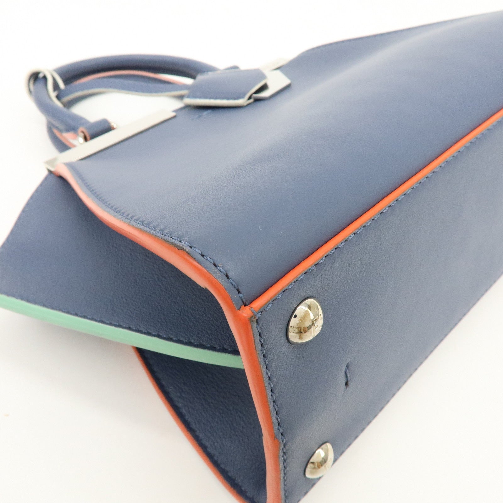 FENDI 3Jours Leather 2Way Bag Hand Bag Shoulder Bag Blue 8BH333