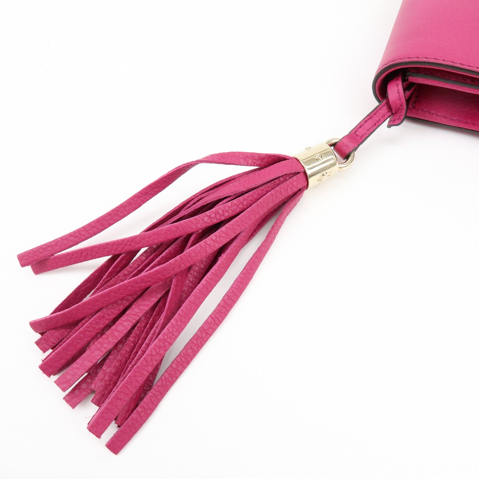 GUCCI SOHO Interlocking G Leather Tassel Clutch Bag Pink 336753