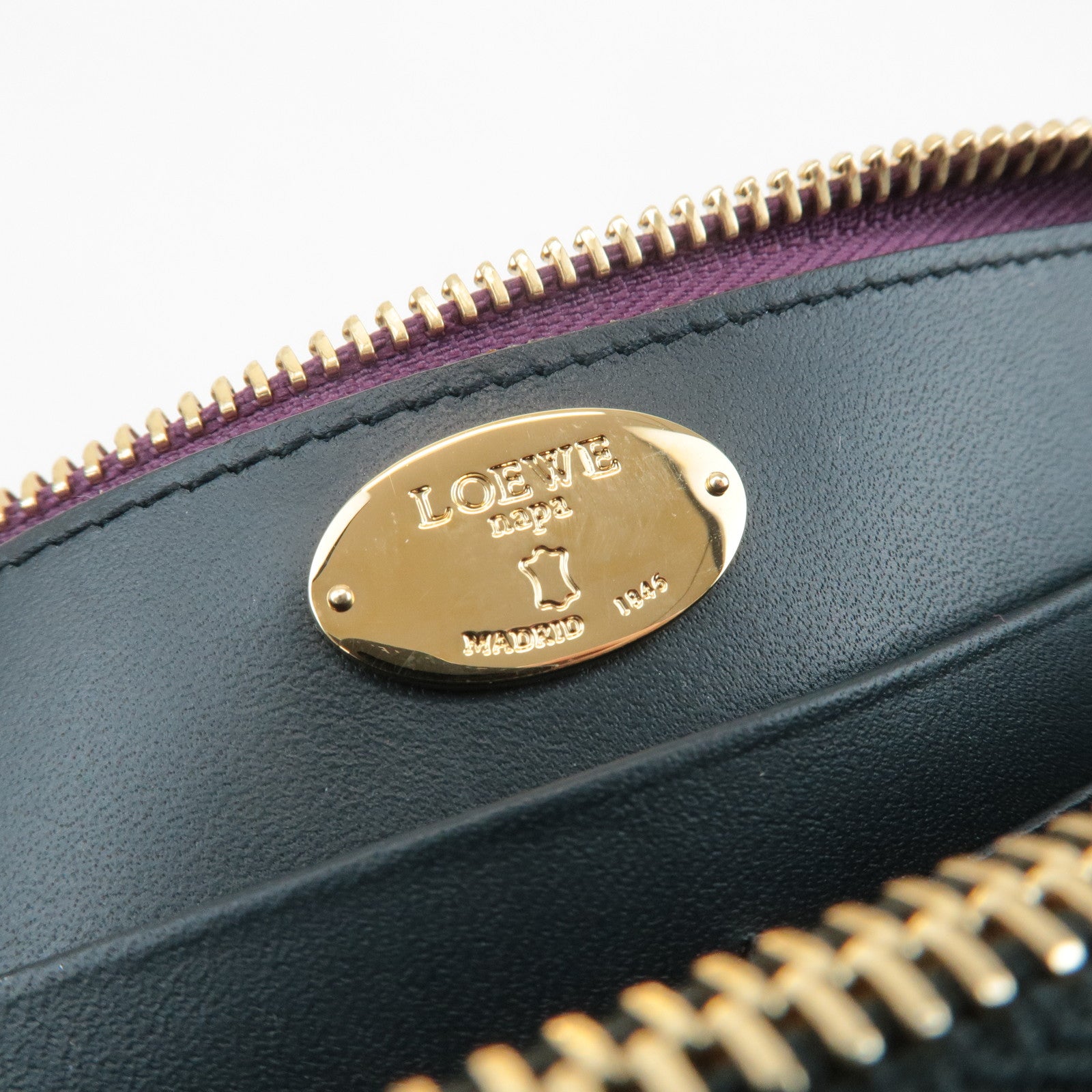 LOEWE Anagram Leather Round Zippy Long Wallet Purple Gold HDW Used