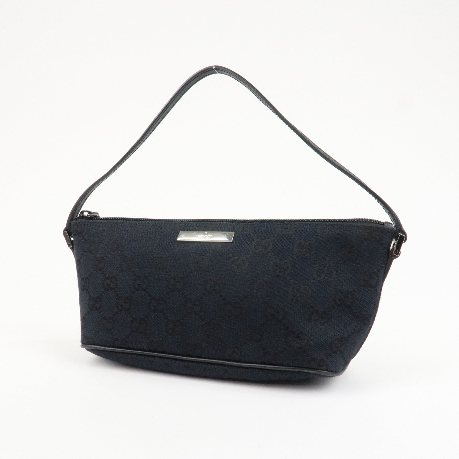 GUCCI GG Canvas Leather Accessory Pouch Hand Bag Black 039.1103 Used