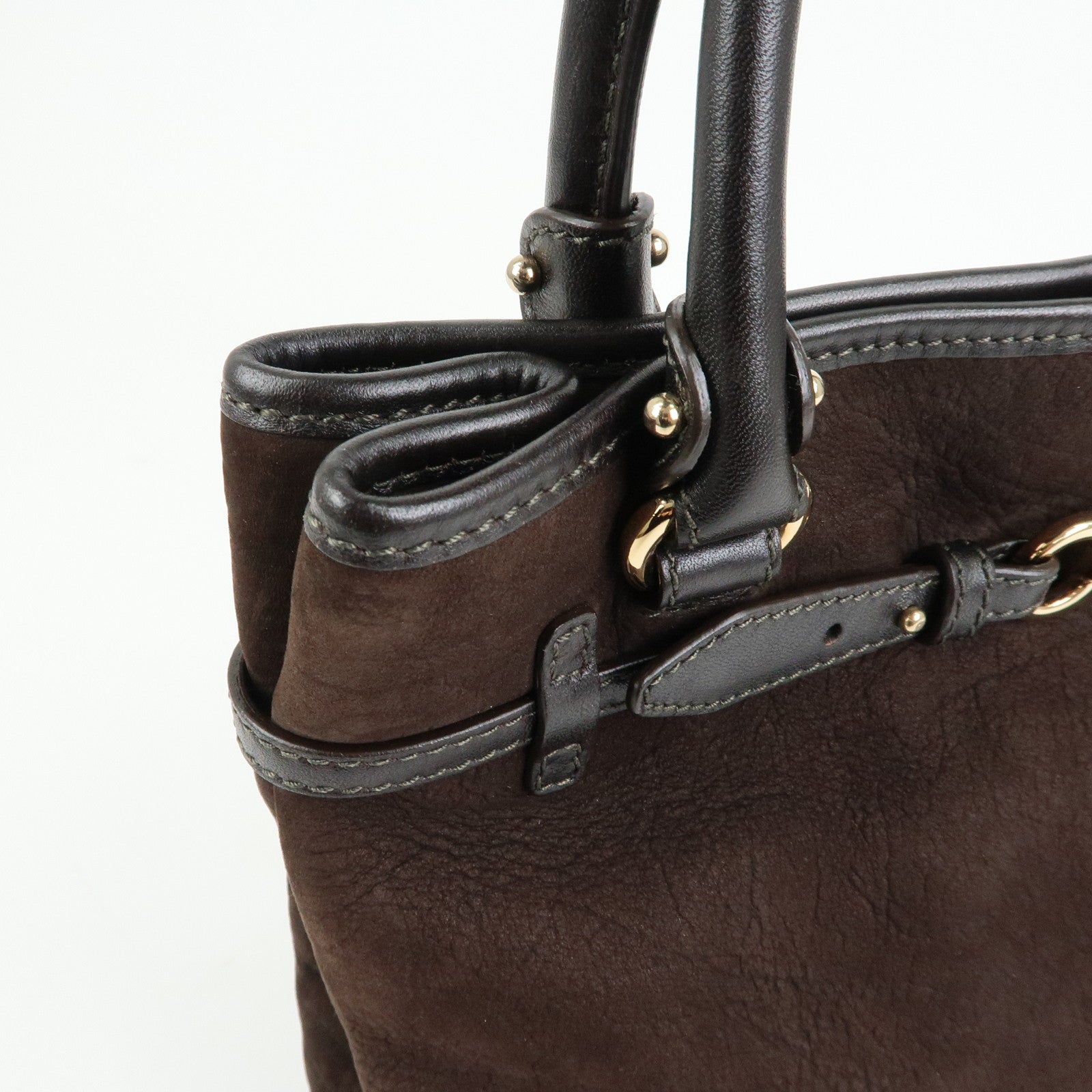 Ferragamo Gancini Suede Leather Tote Bag Hand Bag Brown