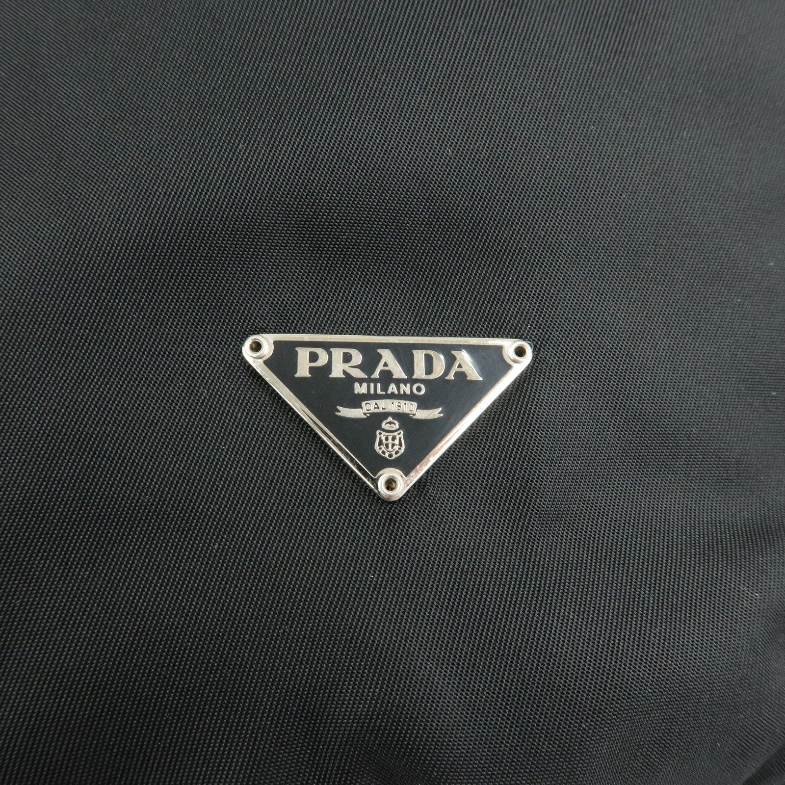 PRADA Triangle Logo Nylon Leather Drawstring Pouch Black MV369