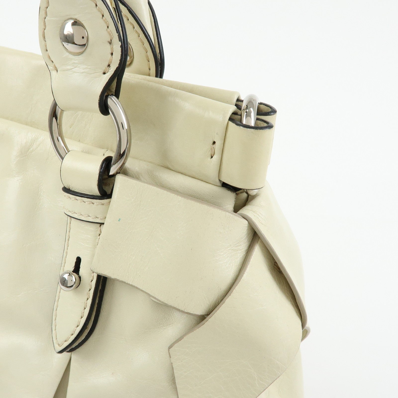MIU MIU Logo Side Ribbon Leather 2Way Hand Bag Shoulder Bag Ivory
