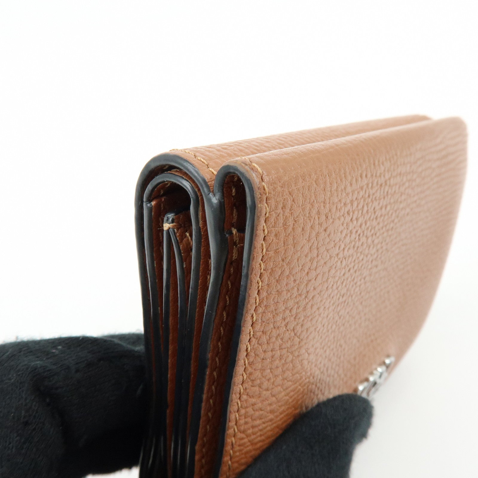LOEWE Anagram Pebble Grained Calf Compact Tri-fold Wallet Camel