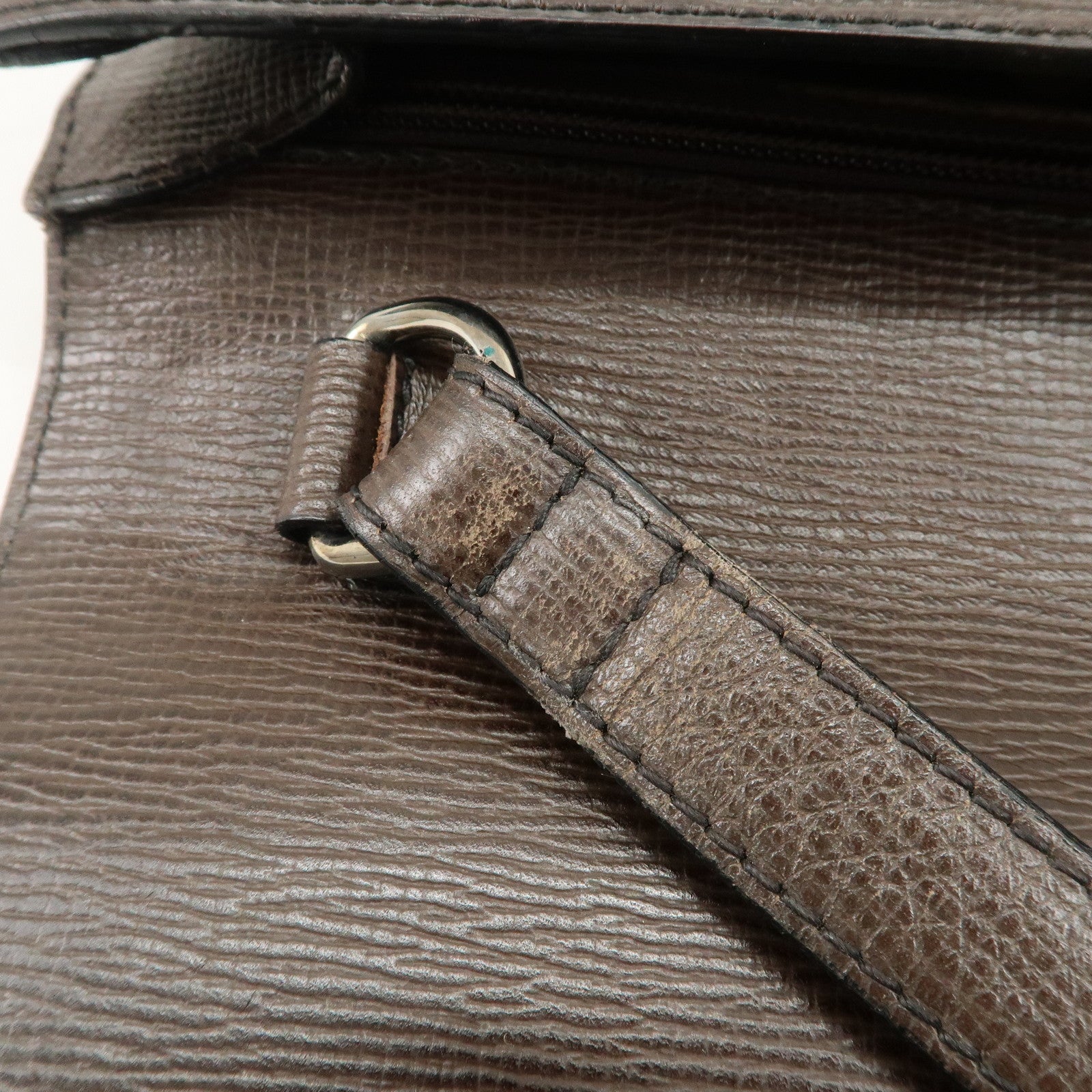 LOEWE Leather Clutch Bag Brown Silver HDW