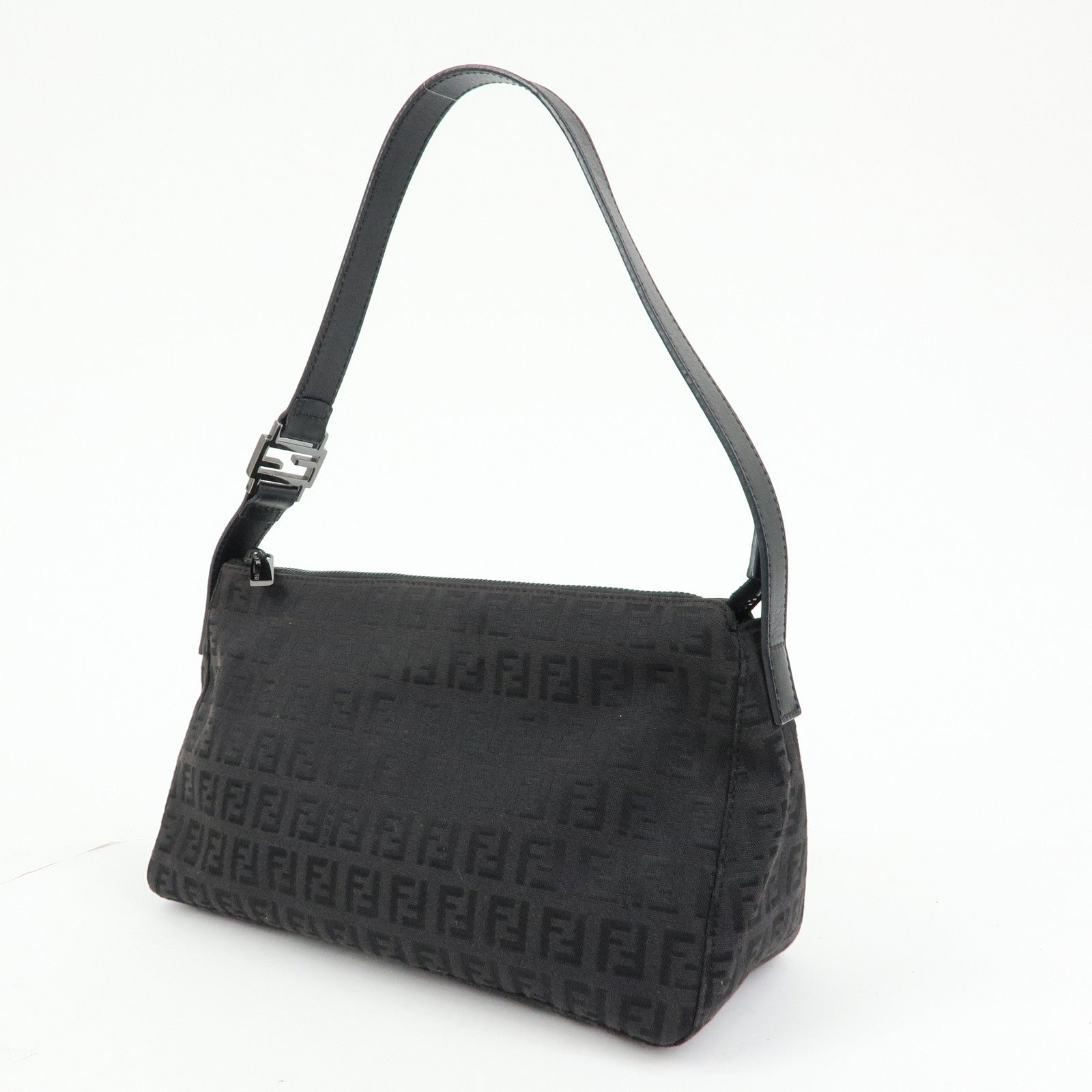 FENDI Zucchino Canvas Leather Hand Bag Dark Brown 8BR144