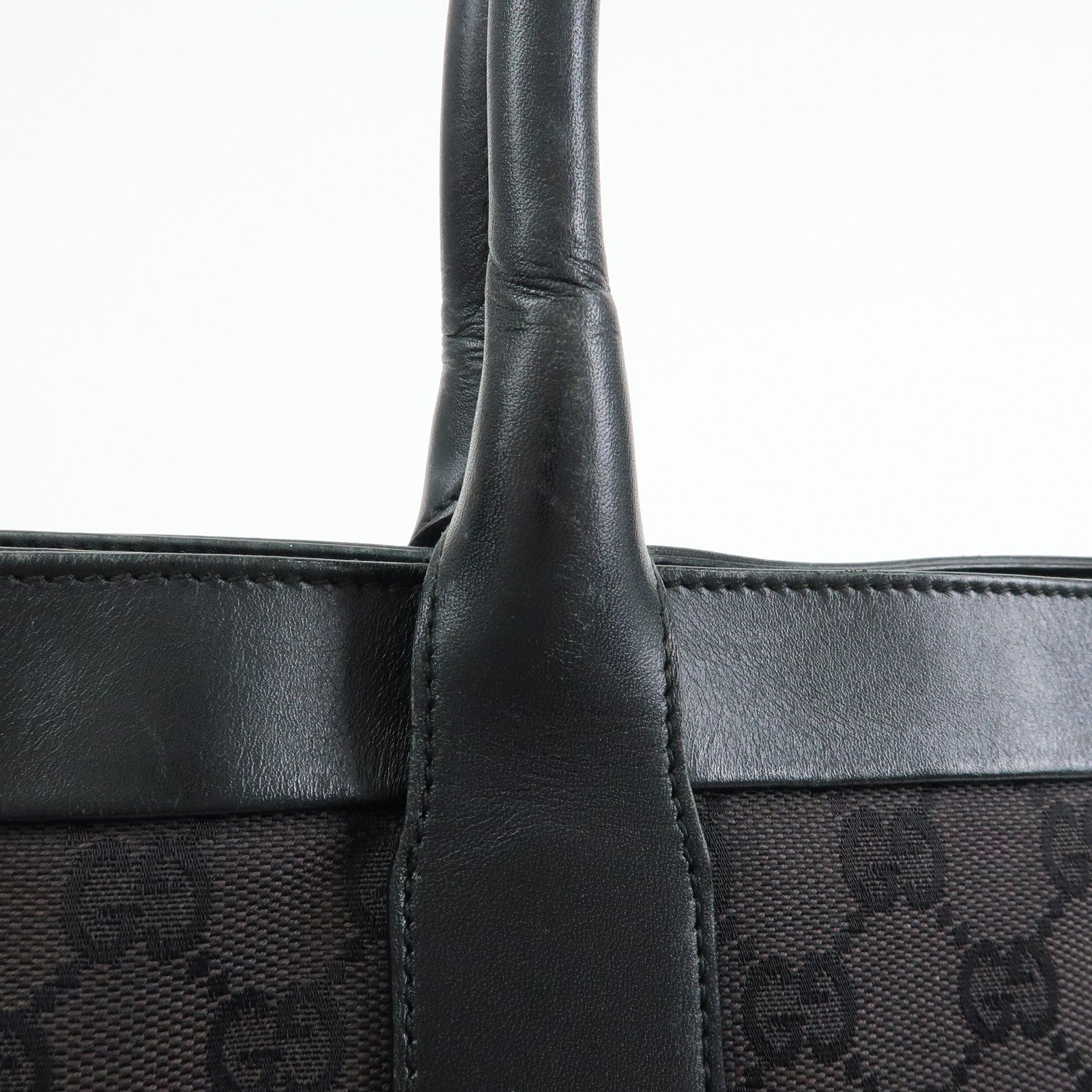 GUCCI GG Canvas Leather Tote Bag Hand Bag Black 002・1119・1705