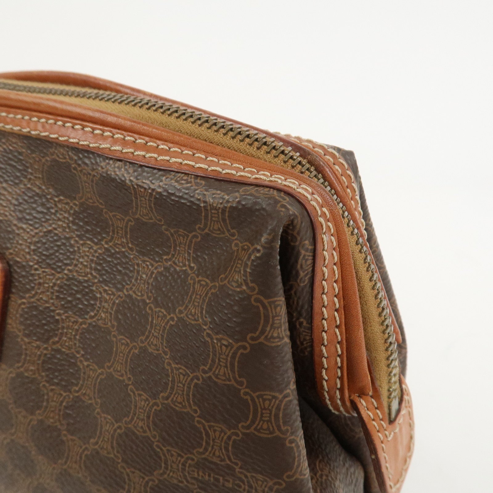 CELINE Macadam PVC Canvas Leather Cosmetic Pouch Brown