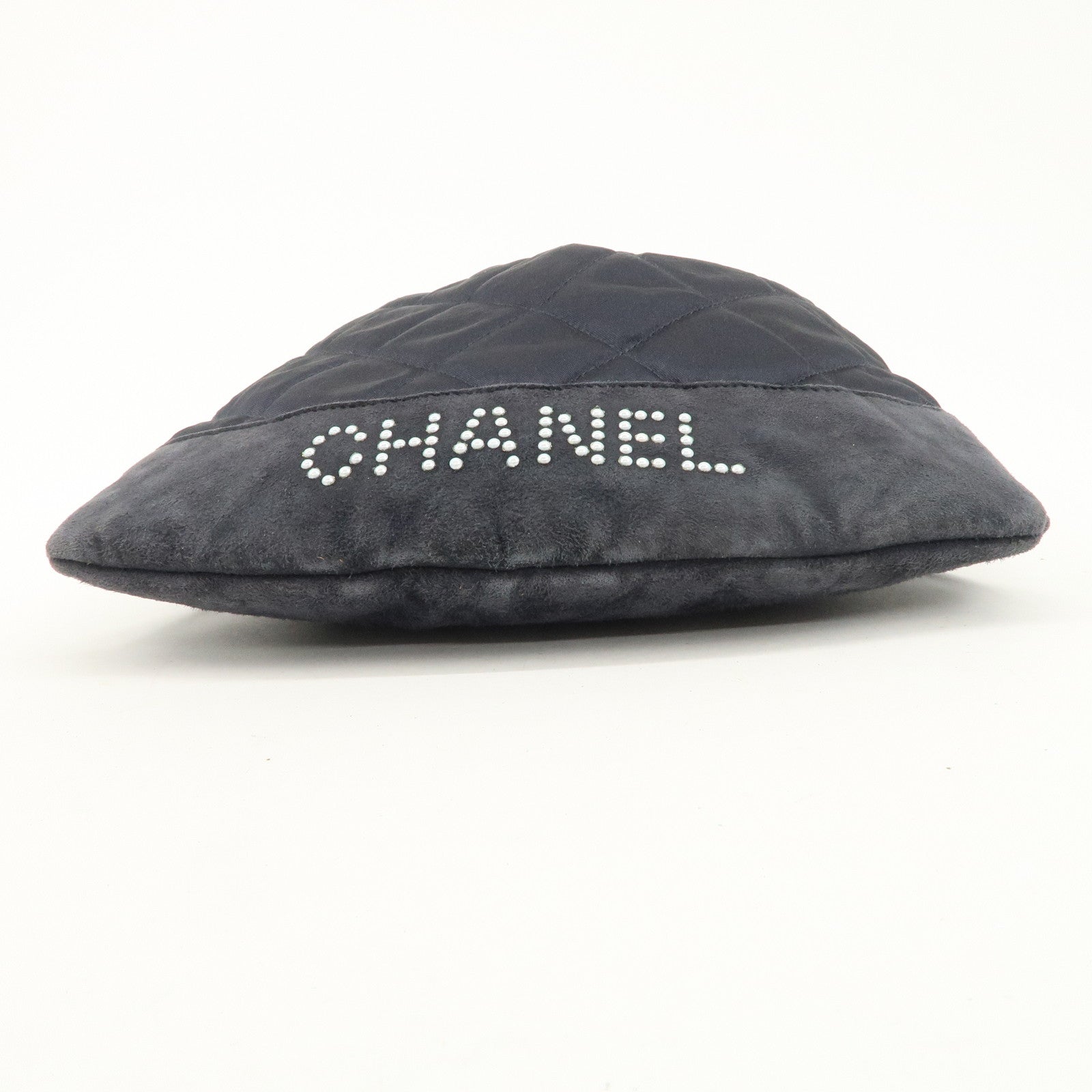 CHANEL Matelasse Satin Suede Drawstring Back Pack Black Used