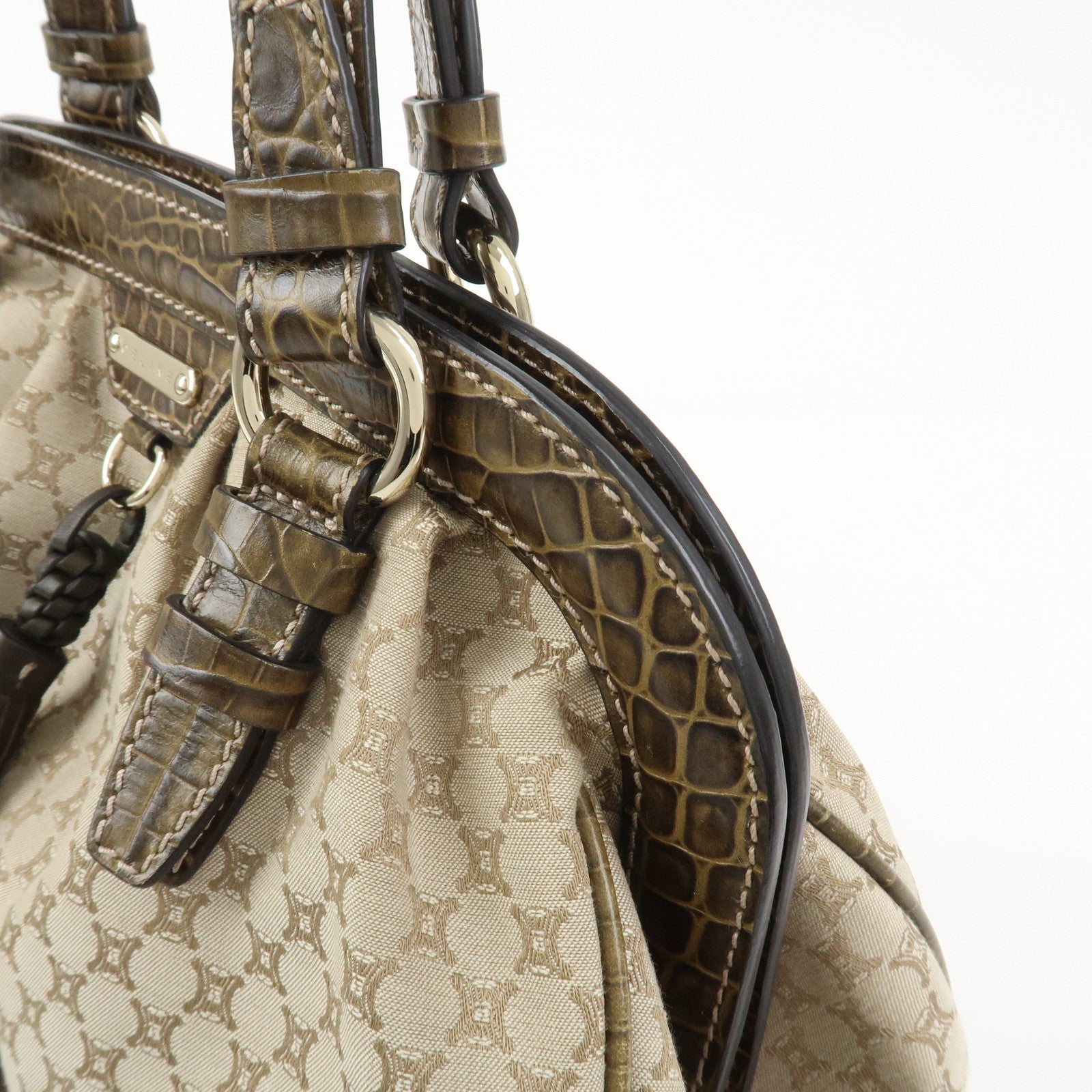 CELINE Macadam Canvas Leather Shoulder Bag Hand Bag Beige
