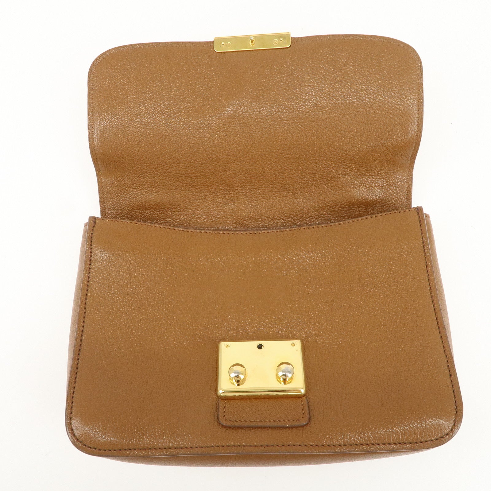 MIU MIU Leather 2Way Bag Hand Bag Brown Gold HDW RN0726 Used
