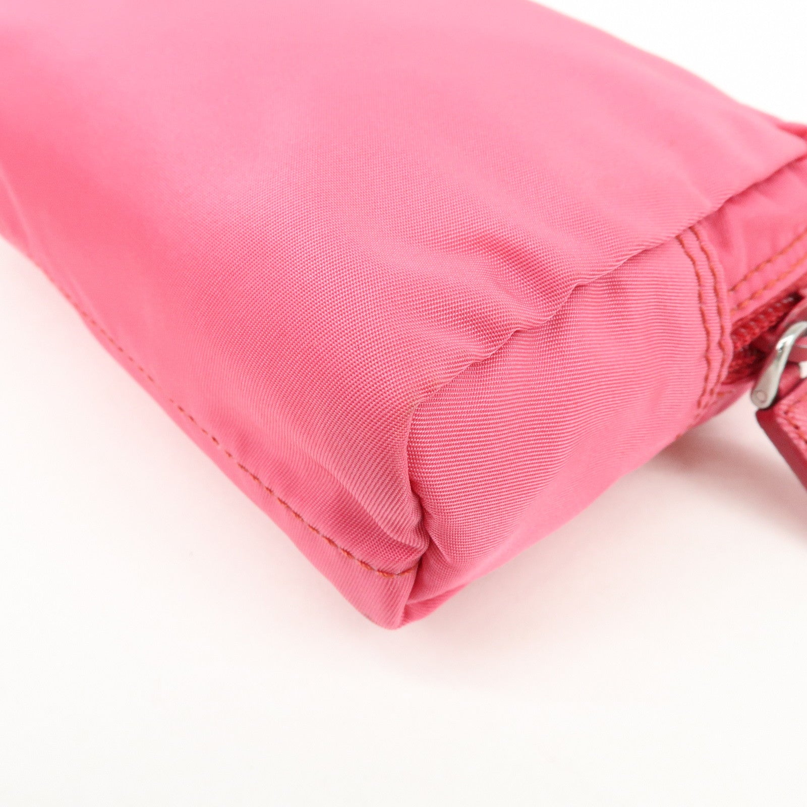 PRADA Triangle Logo Nylon Leather Cosmetic Pouch Pink 1NA021