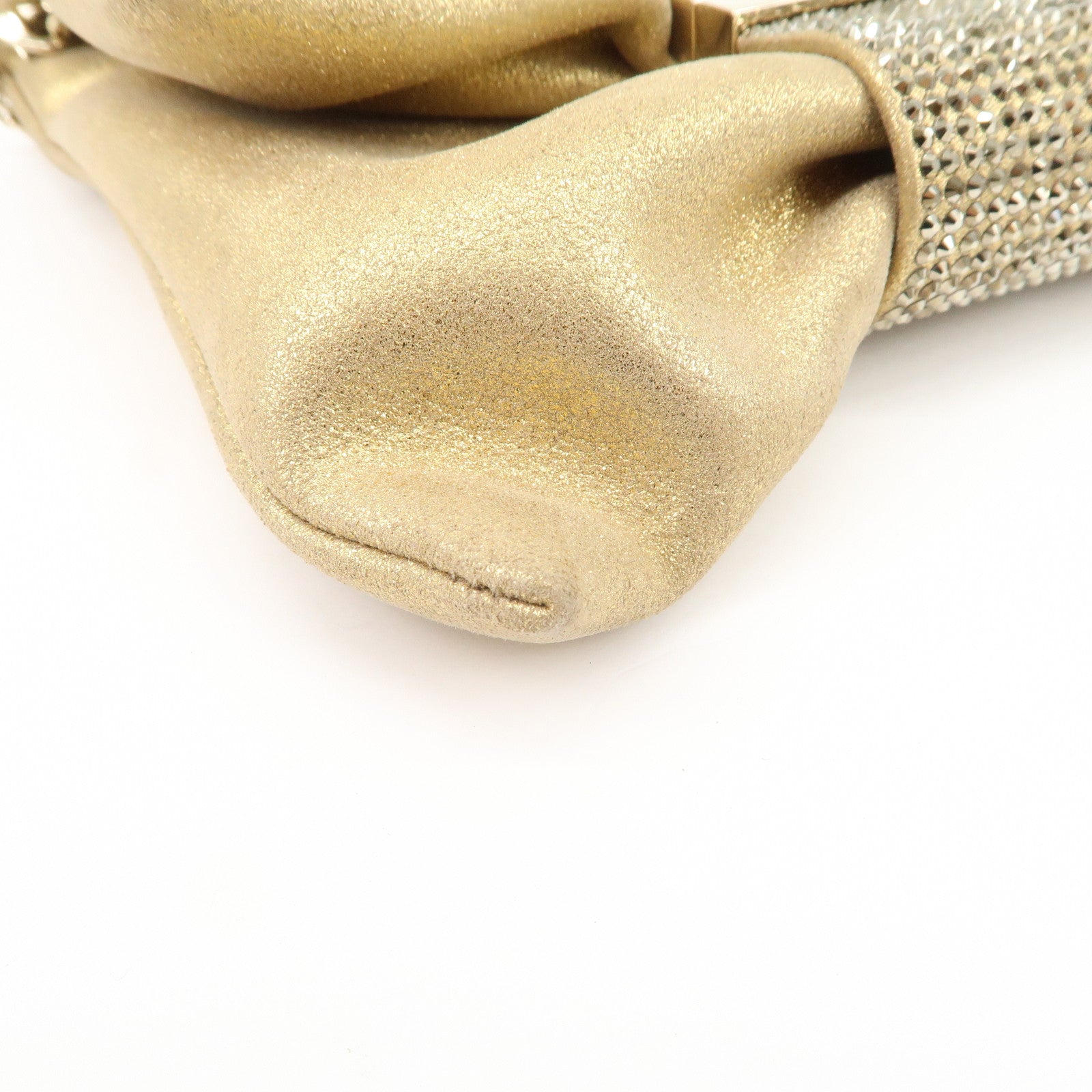 JIMMY CHOO Leather Mini Chain Shoulder Bag Rhine Stone Gold